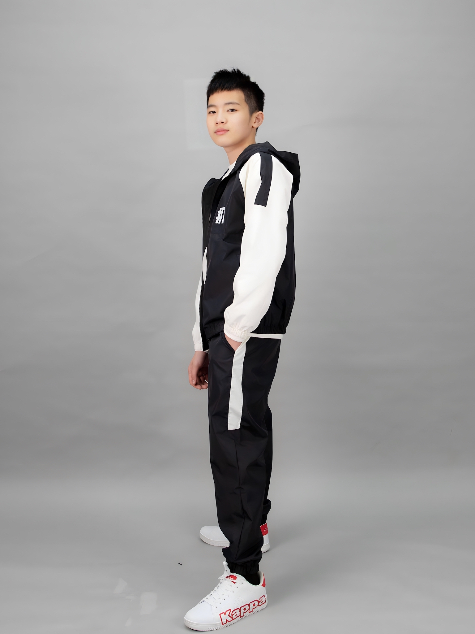 Áo khoác gió 2 lớp đen phối trắng #7