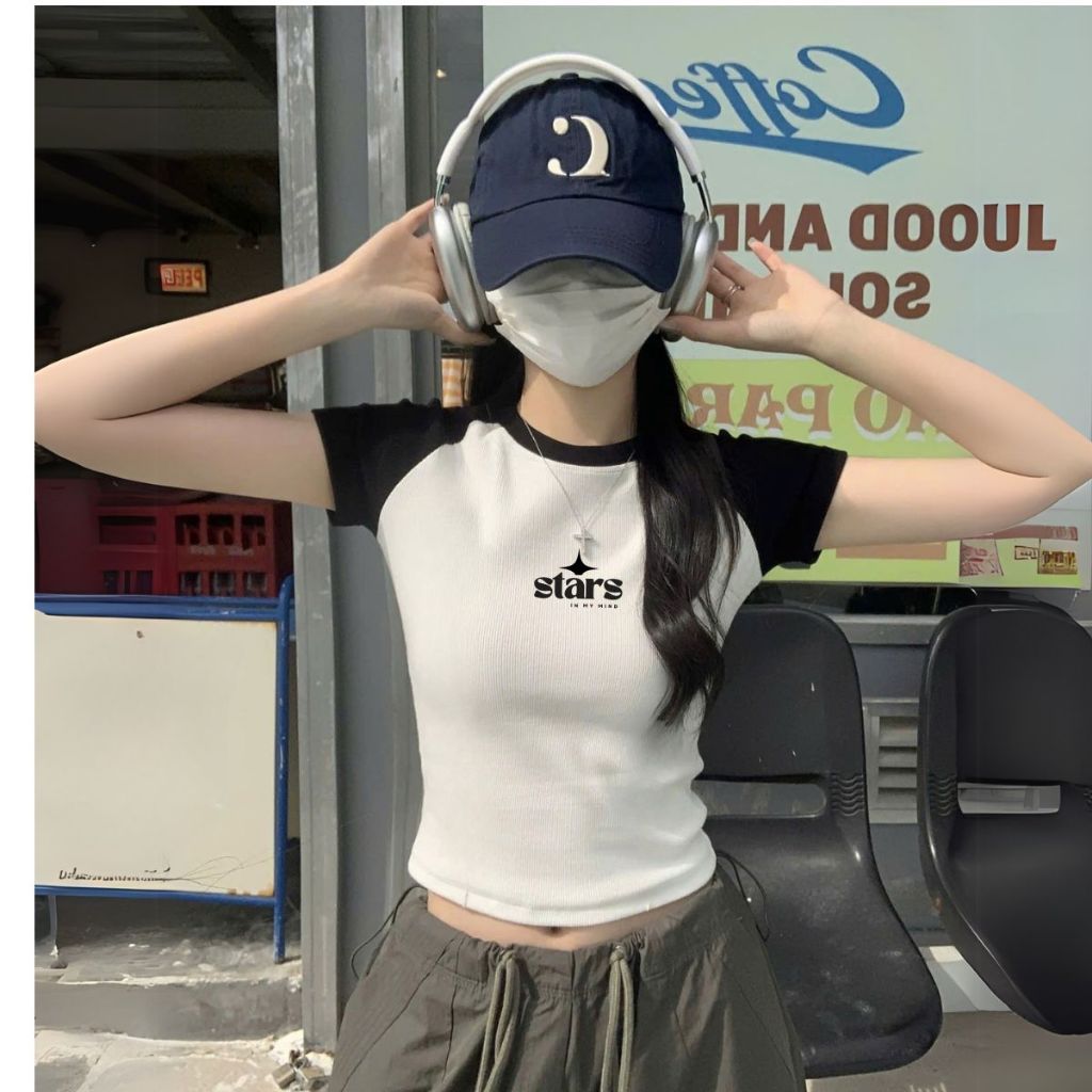 Áo croptop nữ 𝐋𝐎𝐙𝐀 chữ Stars - Áo thun dáng ngắn ôm body chất liệu cotton bozip - Mã CP7935