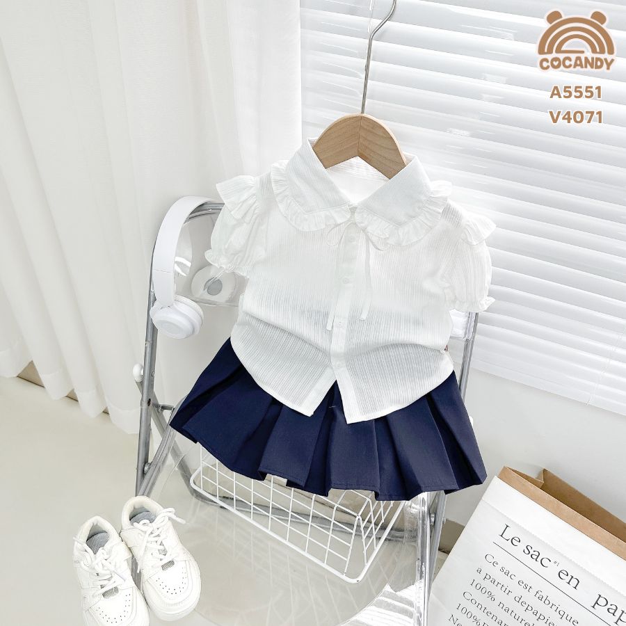 Áo cộc sơ mi TRẮNG sơ mi phối bèo_thumbnail_0