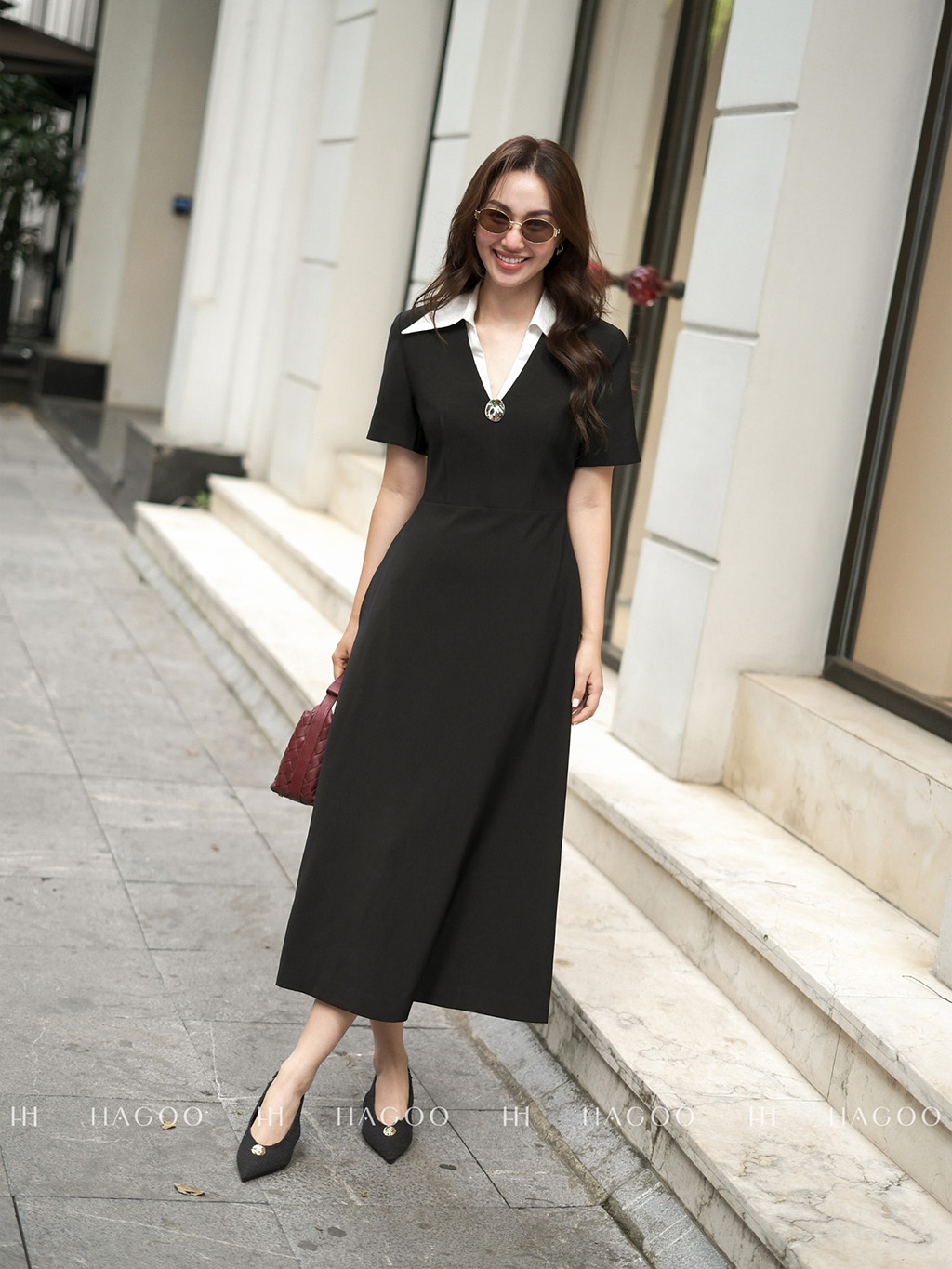 Váy xòe dài cổ V phối trắng_thumbnail_7