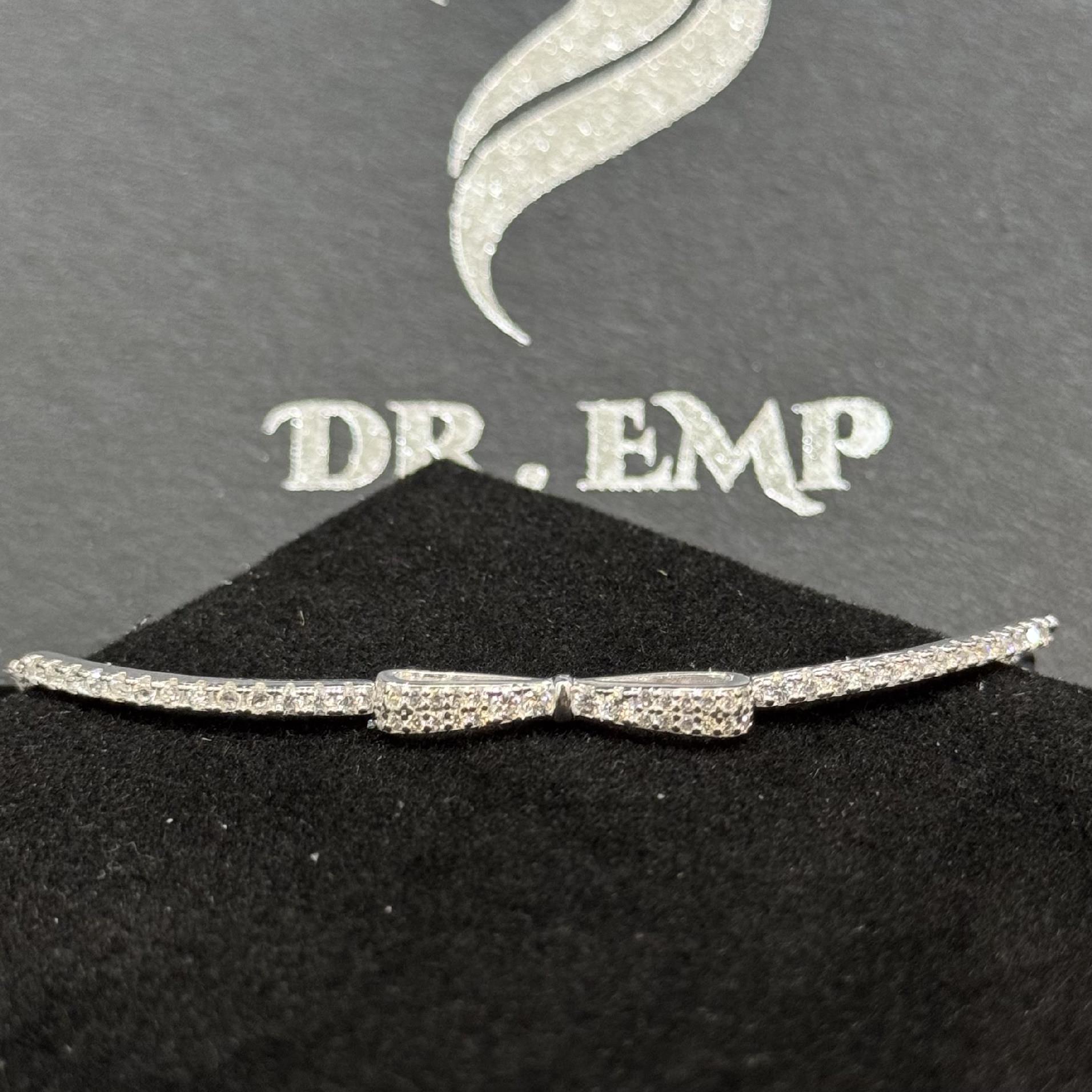 vòng tay bạc xi bạch kim nơ hai cánh dẹt dải đá dây rút_thumbnail_1