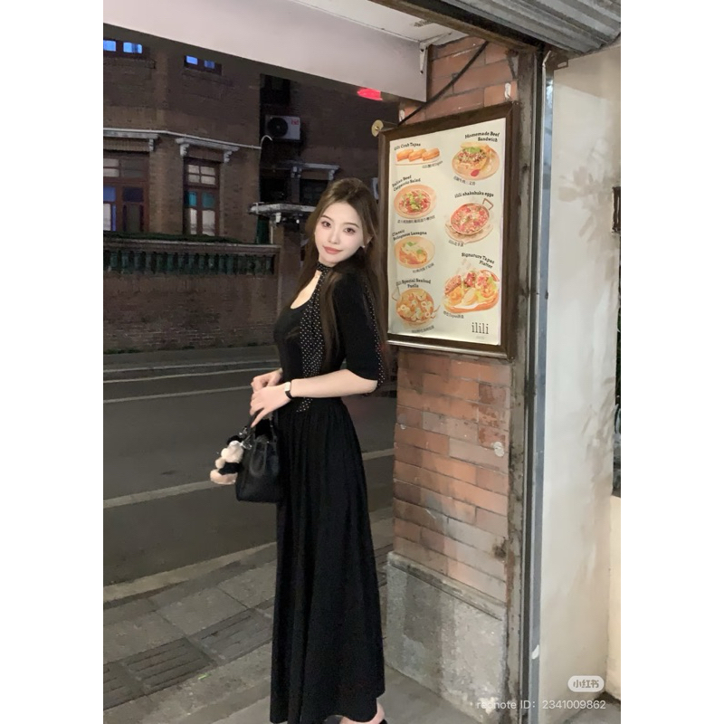 Váy thun ladong tay lỡ dáng dài, đầm thun co dãn dáng xoè đen xám Logastore_L208_thumbnail_2