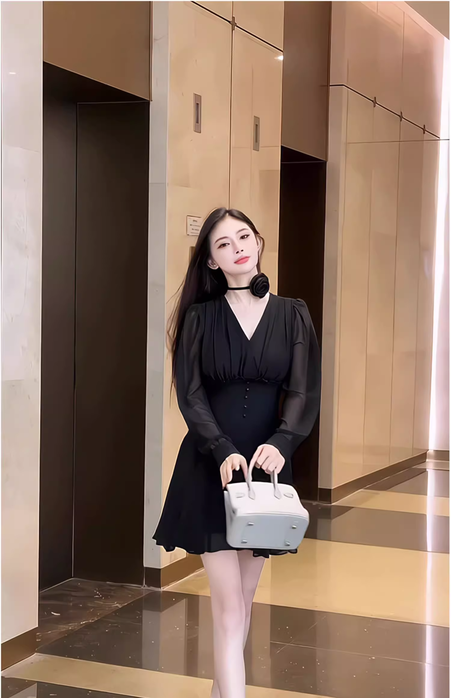 16073-Đầm voan tay dài cổ V cách điệu (  voan, lót)_thumbnail_0