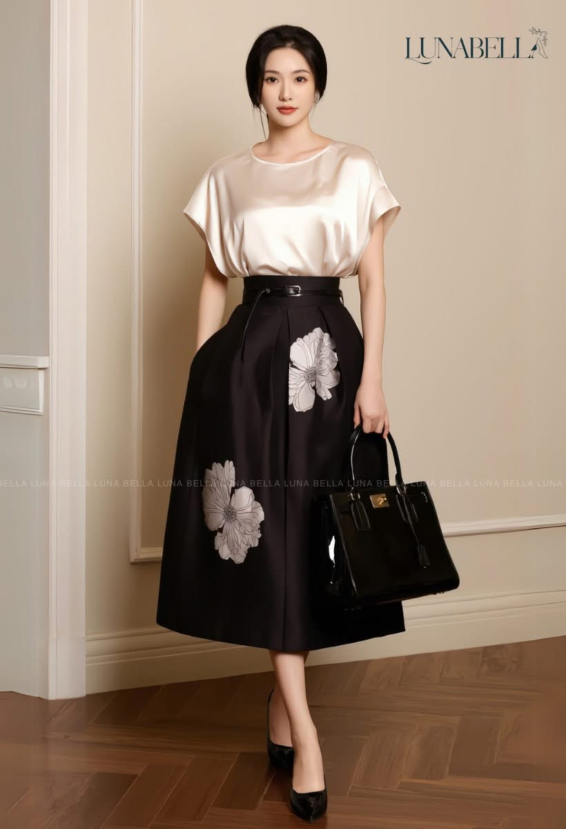 Set chân đầm chữ A CHARITY màu KEM