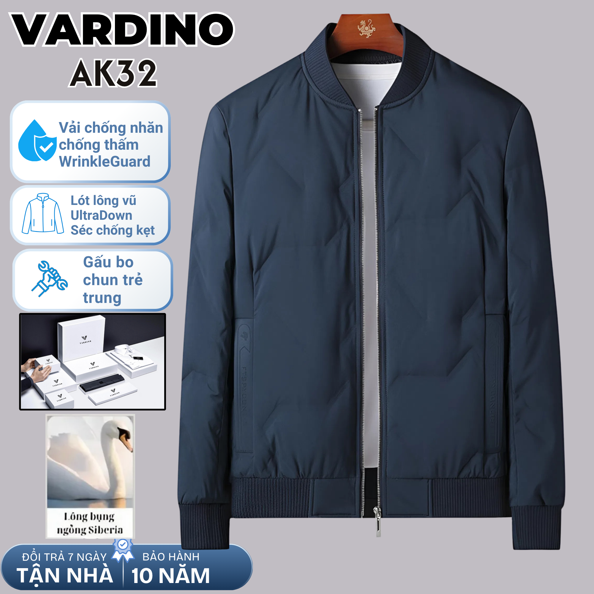 Áo khoác bomber nam công sở Vardino lót lông vũ AK32_thumbnail_4