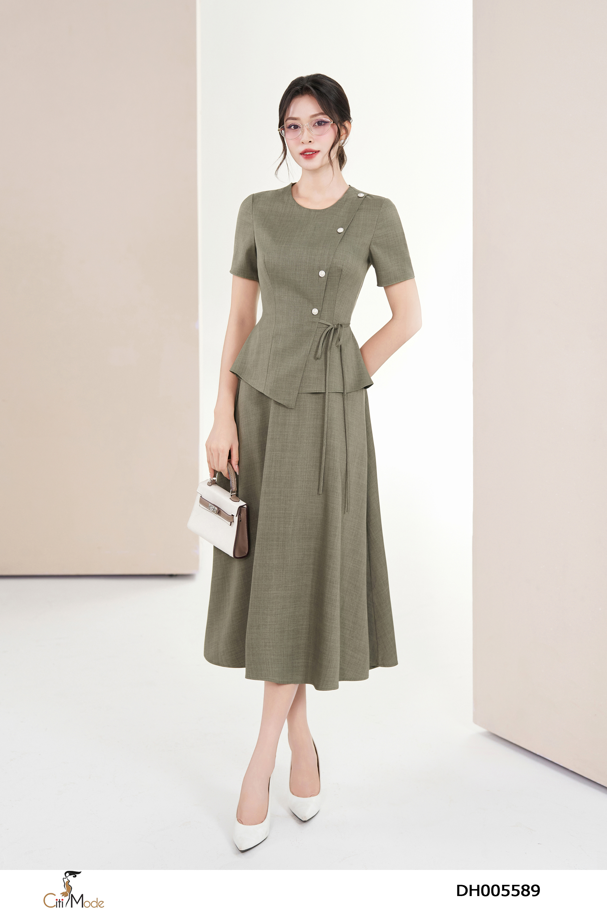 Đầm xòe peplum eo cách điệu tắt nơ cổ tròn tay cọc_thumbnail_3