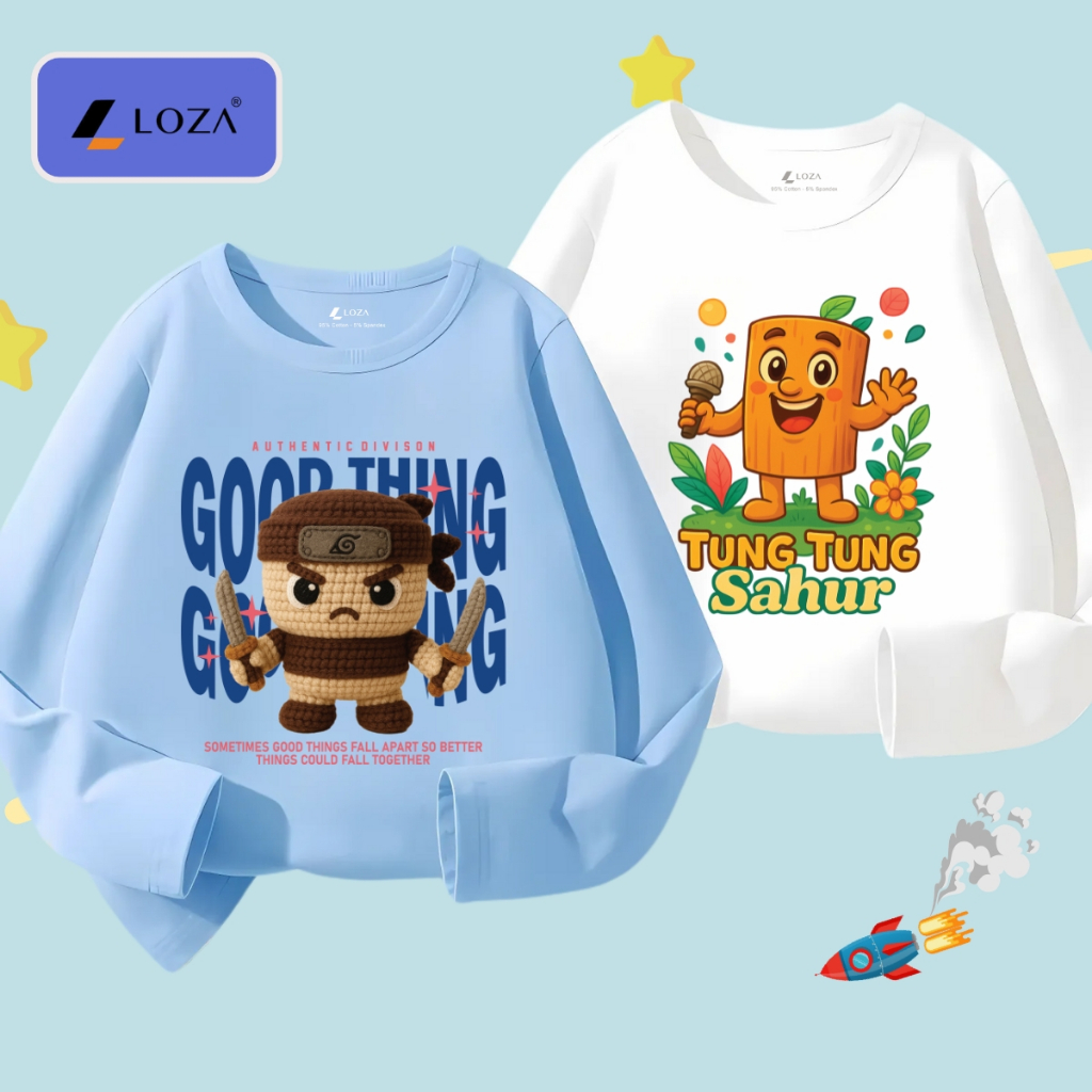 Áo thun dài tay bé trai in Brainrot Cappuccino,Tung Tung Sahur - Loza Kids  KT005