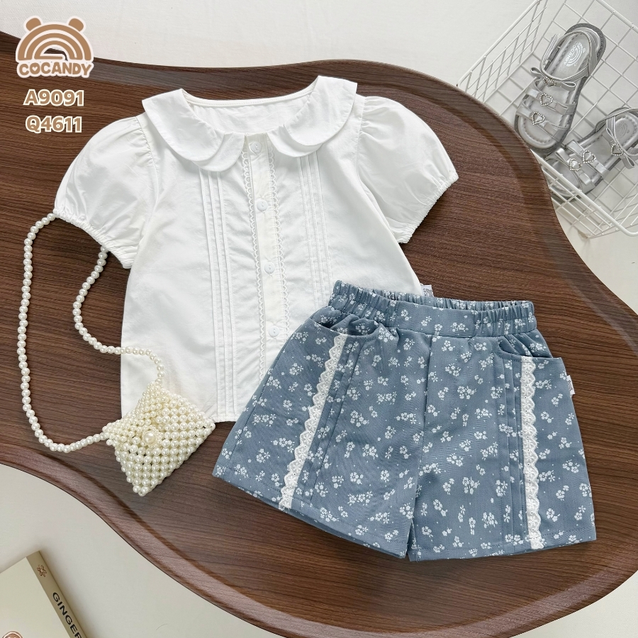 Quần cộc kaki XANH hoa nhí phối nẹp ren_thumbnail_1