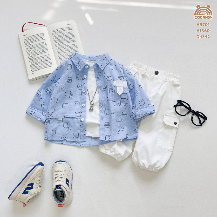 Áo dài sơ mi XANH sơ mi họa tiết icon