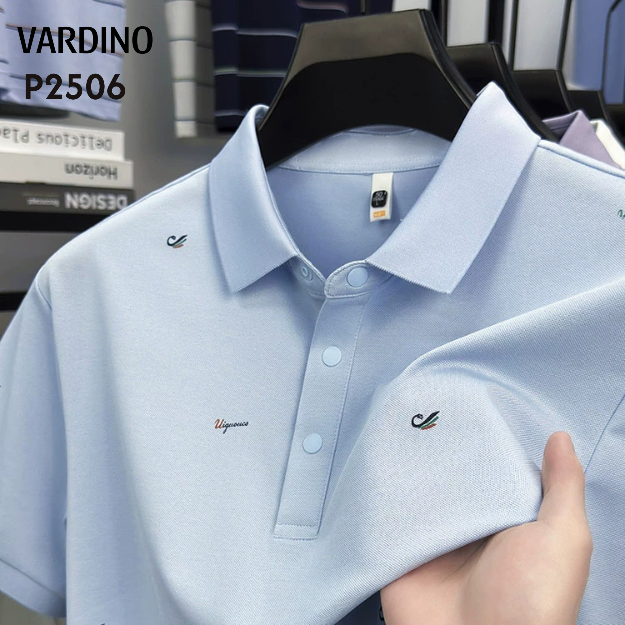 Áo polo cotton pima hoạ tiết xanh nhạt Vardino P2506_thumbnail_2