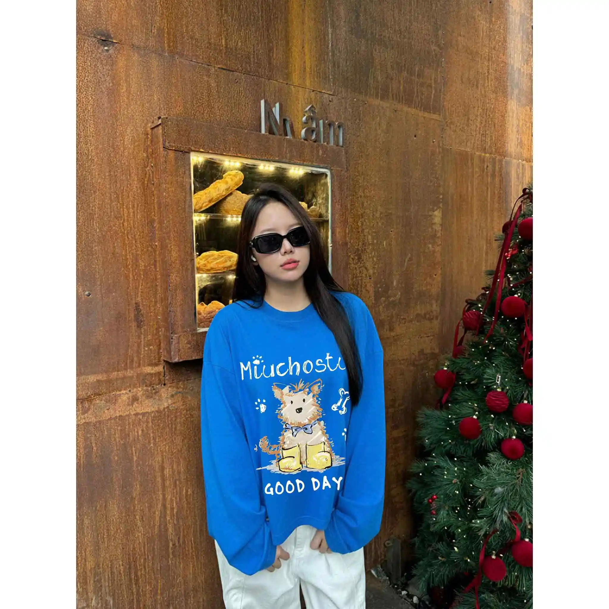 Áo thun tay dài form boxy Miucho vải cotton dày dặn thoáng mát Good days in mix 2800_thumbnail_7