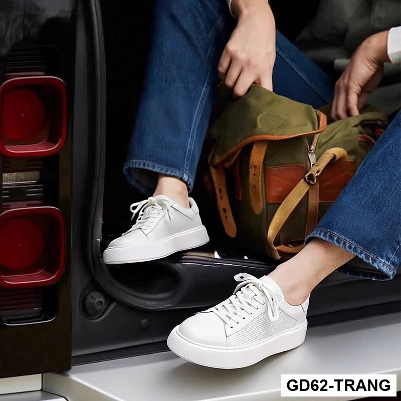 GD62 - Giày trắng đục lỗ thoáng khí mùa hè mới dành cho nam giày thể thao phiên bản Hàn Quốc thời trang hợp thời trang da thật giày nam siêu nhẹ