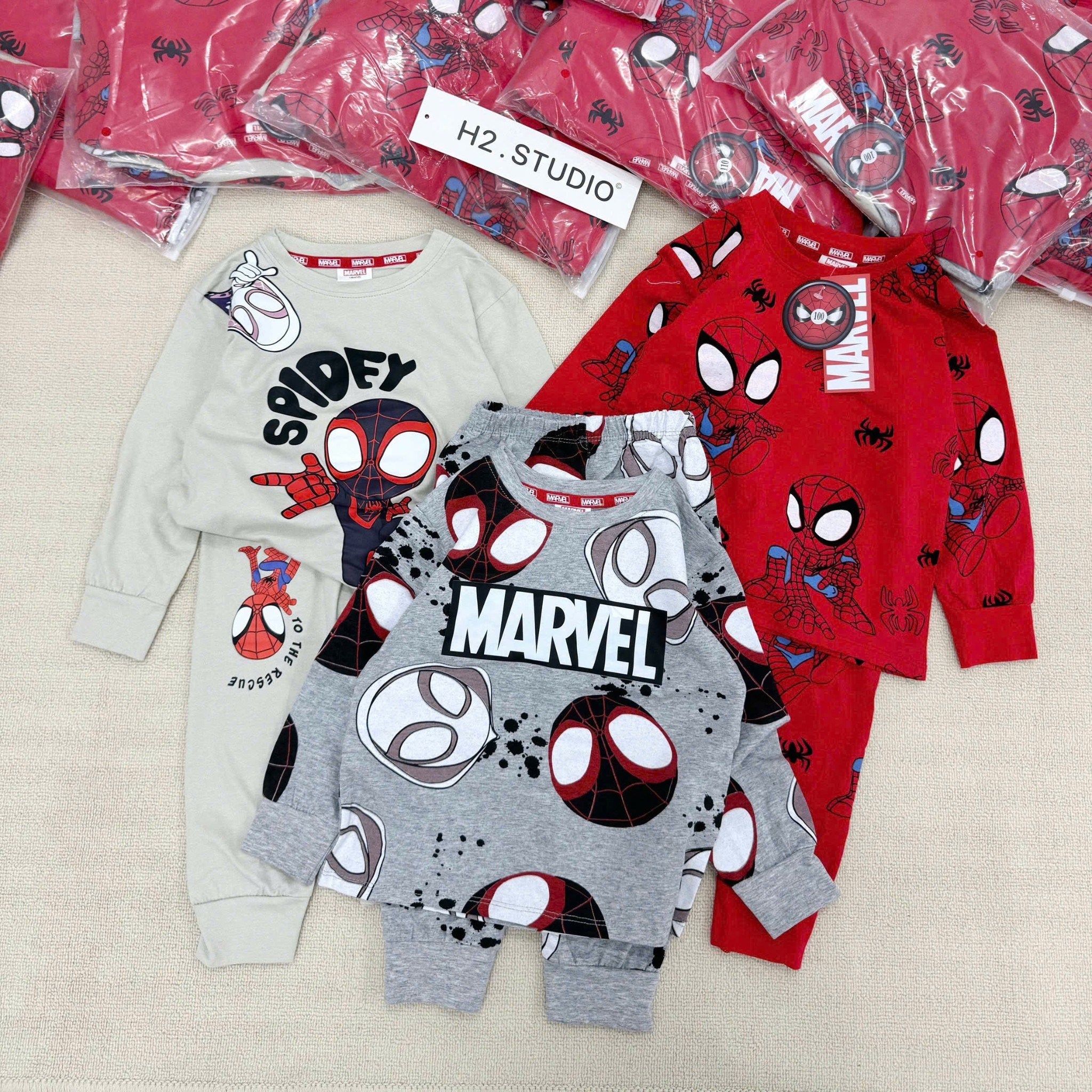 K39 SET 3 BỘ ĐỎ XÁM BE DÀI TAY- A100.267