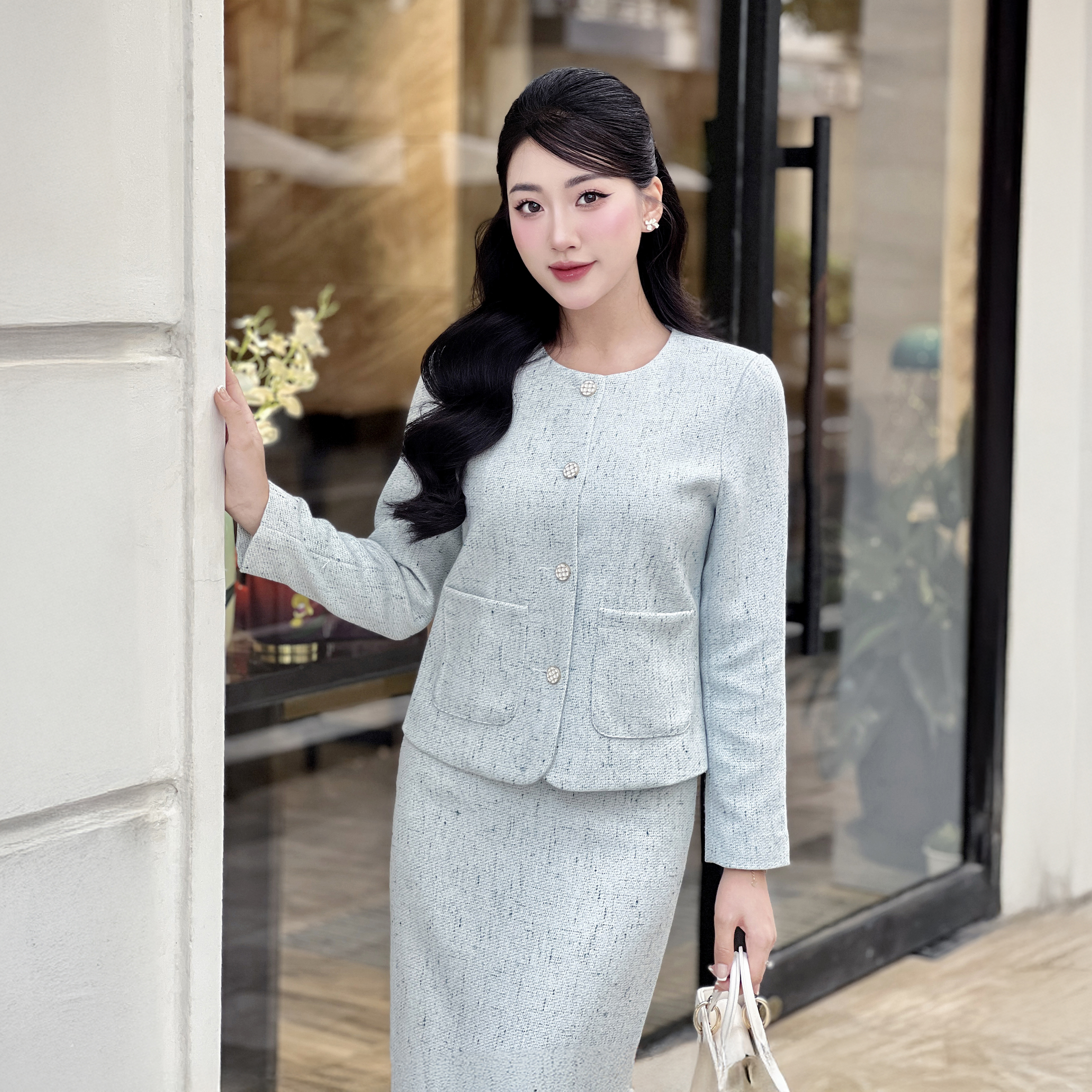 Set Dạ Nữ Narsis M24035 Chất Liệu Tweed Mềm Mịn, Thiết Kế Sang Trọng, Phù Hợp Mặc Tết_thumbnail_2