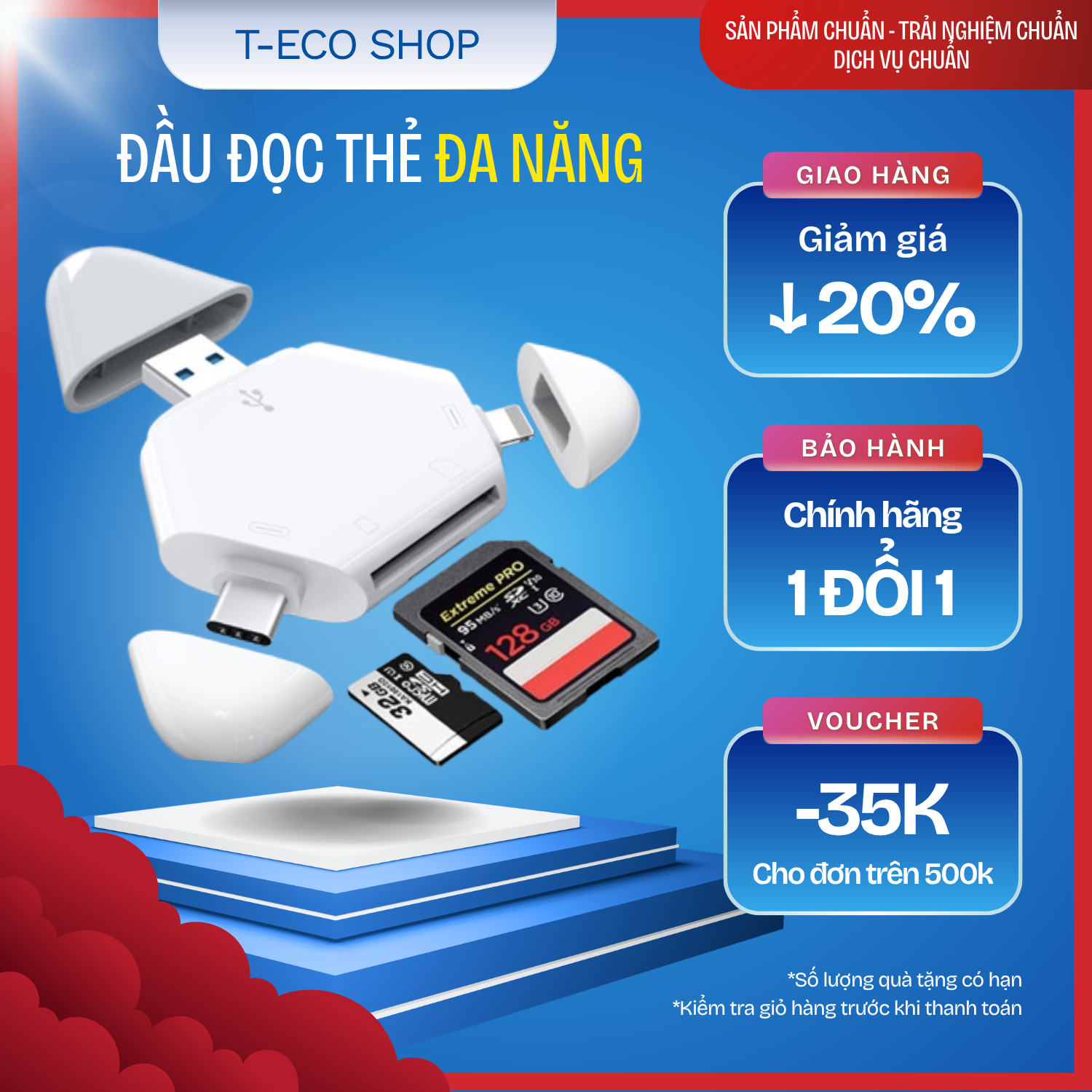 T-ECO SHOP | Đầu Đọc Thẻ Nhớ 3 Trong 1 OTG – TF/Micro SD, Dùng Cho Điện Thoại, Cắm Là Dùng