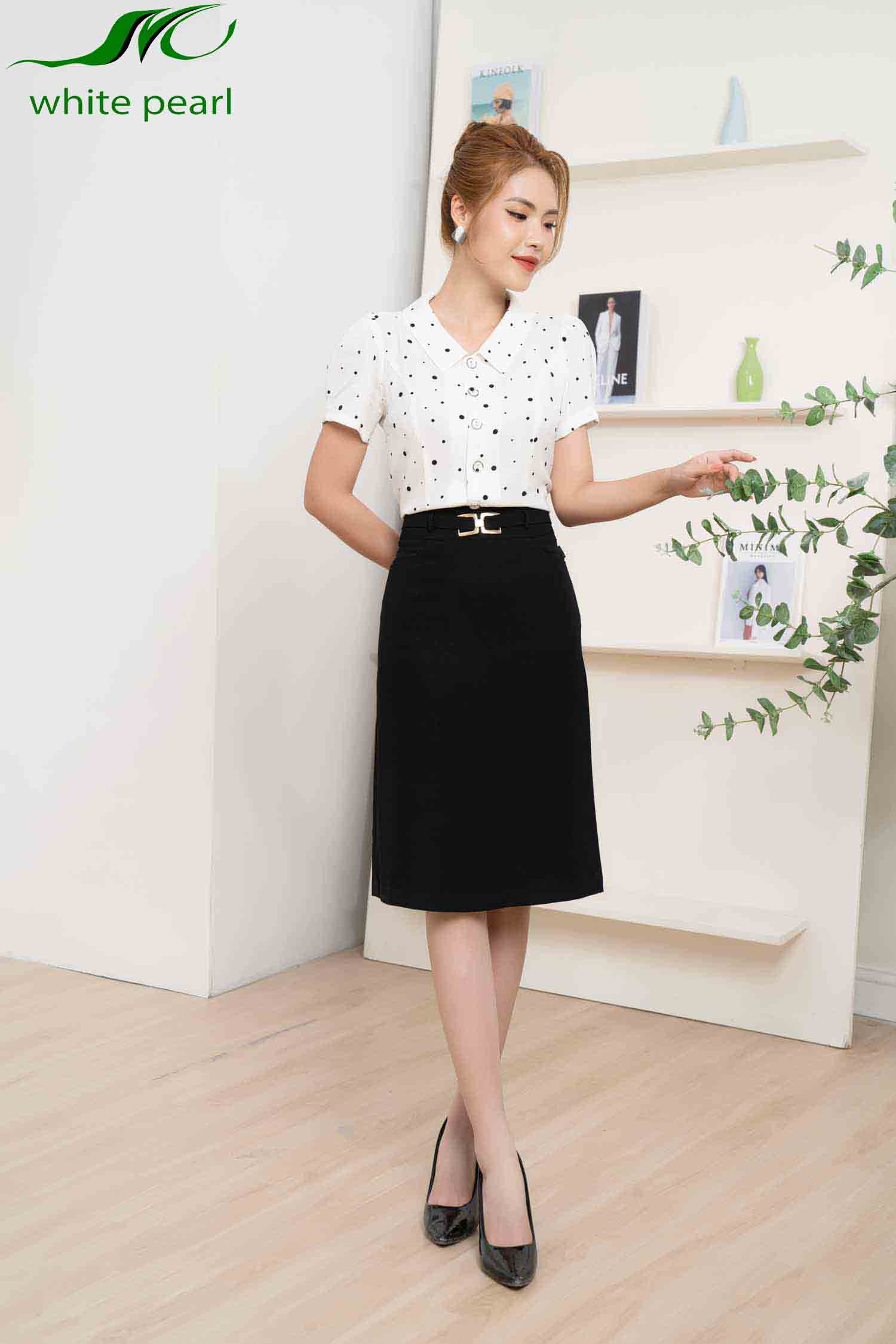 Chân váy chữ A dài ngang gối thời trang công sở cao cấp nữ White Pearl_thumbnail_0