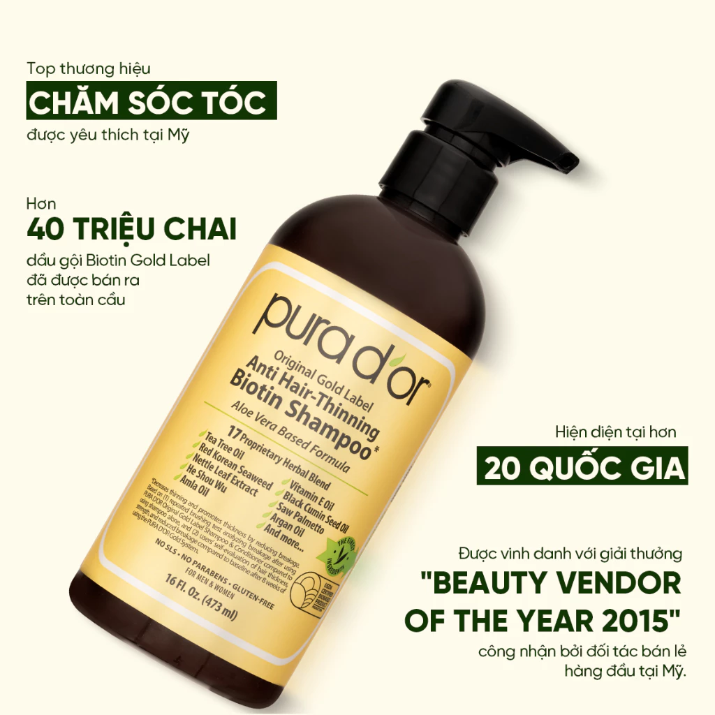 Dầu Gội Biotin Pura D'or Original Gold Label Giảm Rụng Tóc, Hỗ Trợ Mọc Tóc 473ml_thumbnail_3