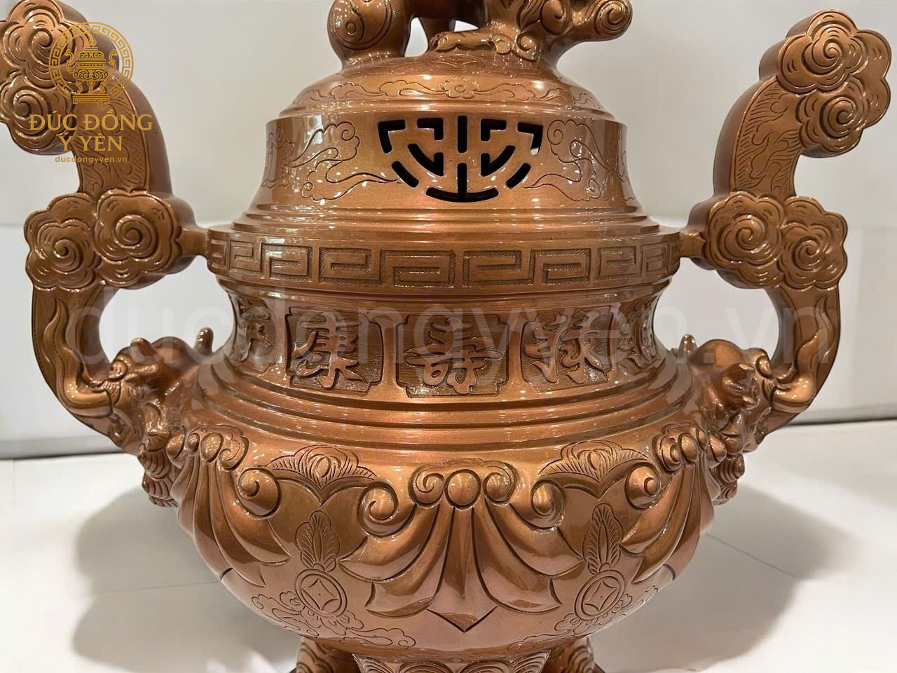 Bộ đỉnh thờ đúc đồng đỏ tam sự hoa sòi làm màu _thumbnail_2