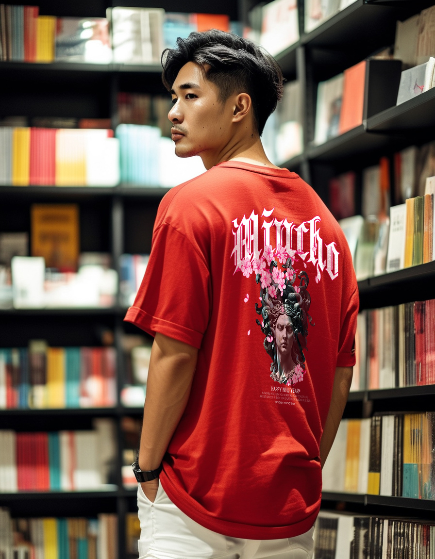 Áo phông tết form rộng cổ tròn vải cotton 4c co giãn thoáng mát 1824 Miucho Iconic in graphic_thumbnail_4