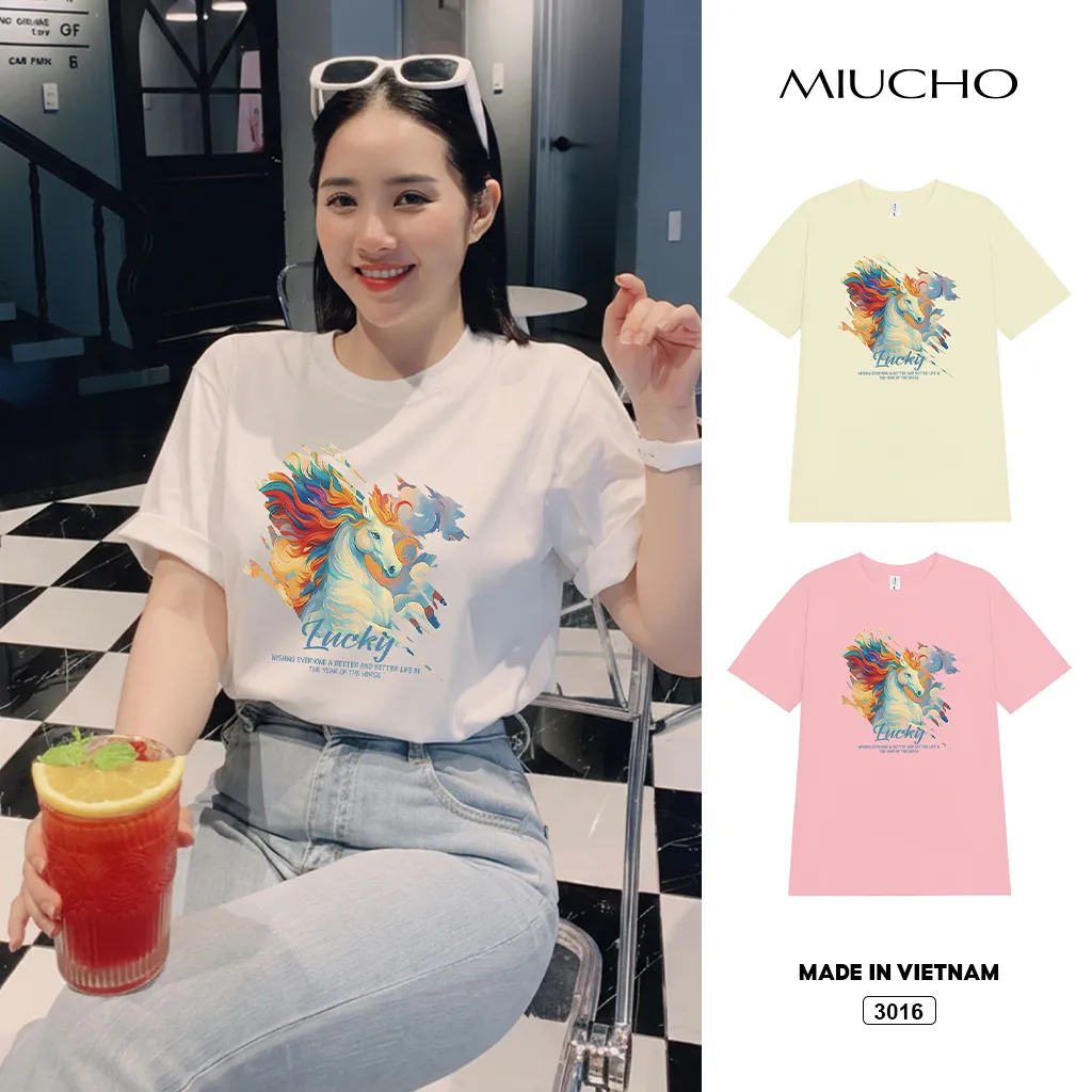 Áo thun Tết Bính Ngọ Lucky Miucho Chic vải cotton thoáng mát form vừa tôn dáng 3016