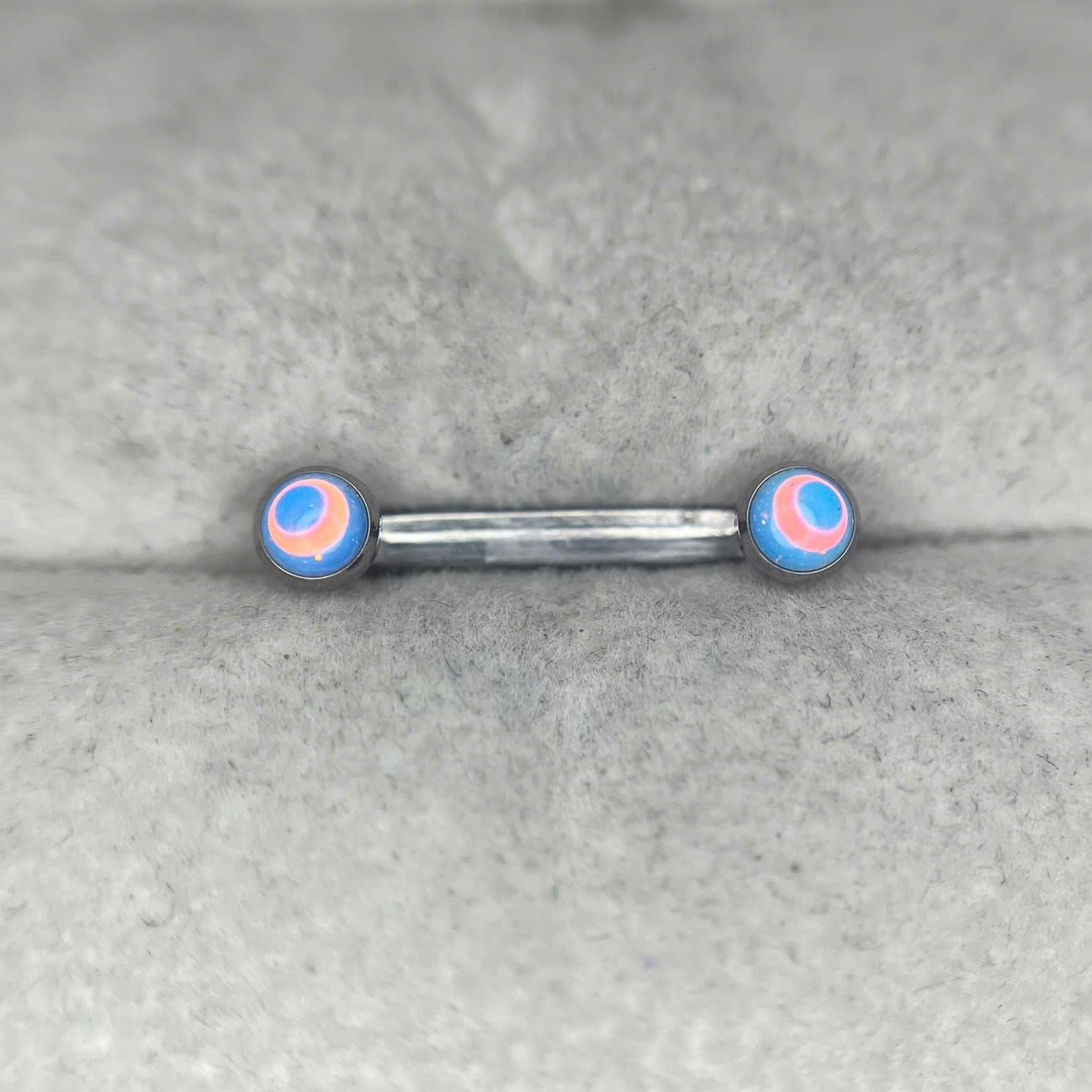 khuyên surface titan hai đầu đá dẹt tím hologram dài 14mm_thumbnail_2