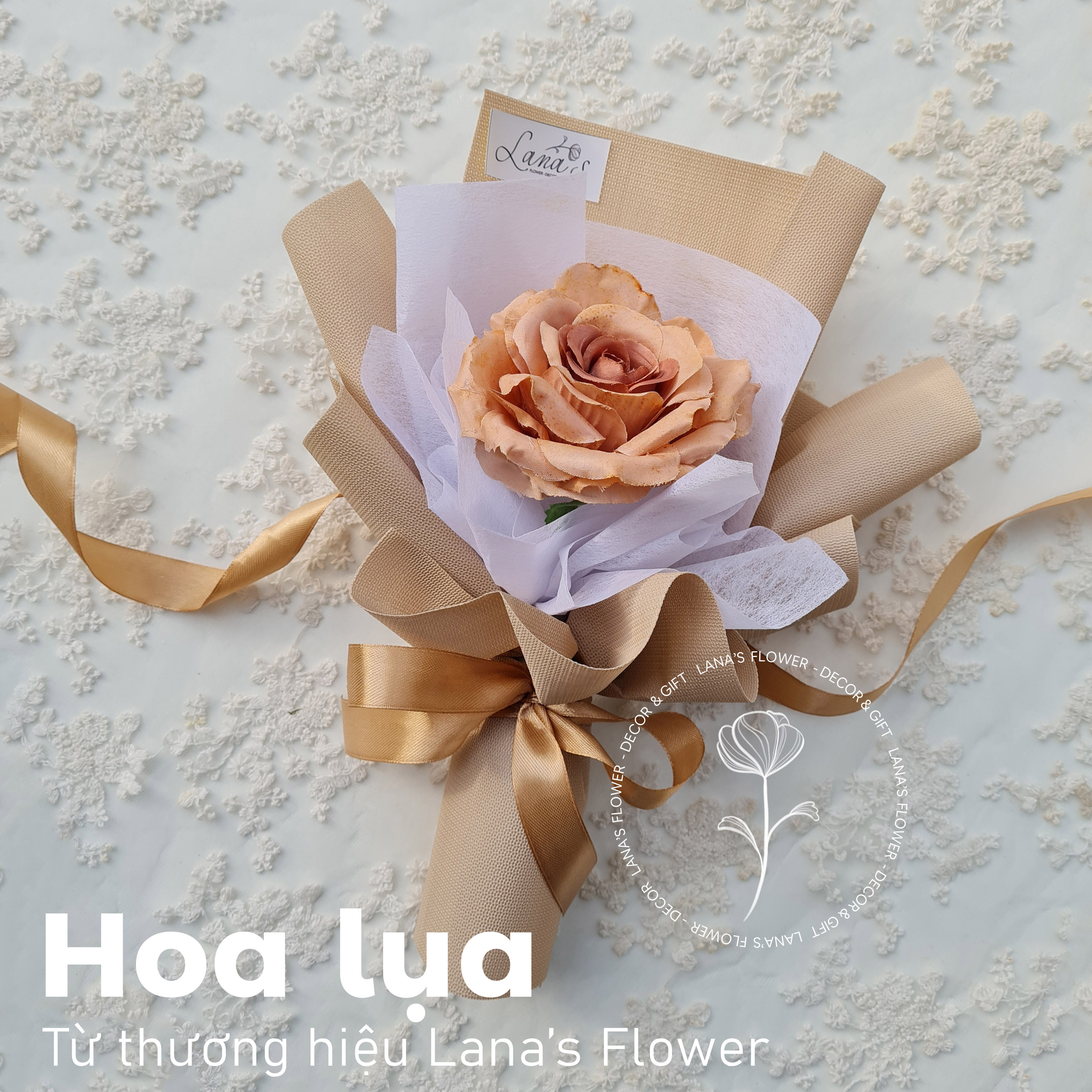 Bó hoa lụa mini - Hoa hồng cafe 1 Bông