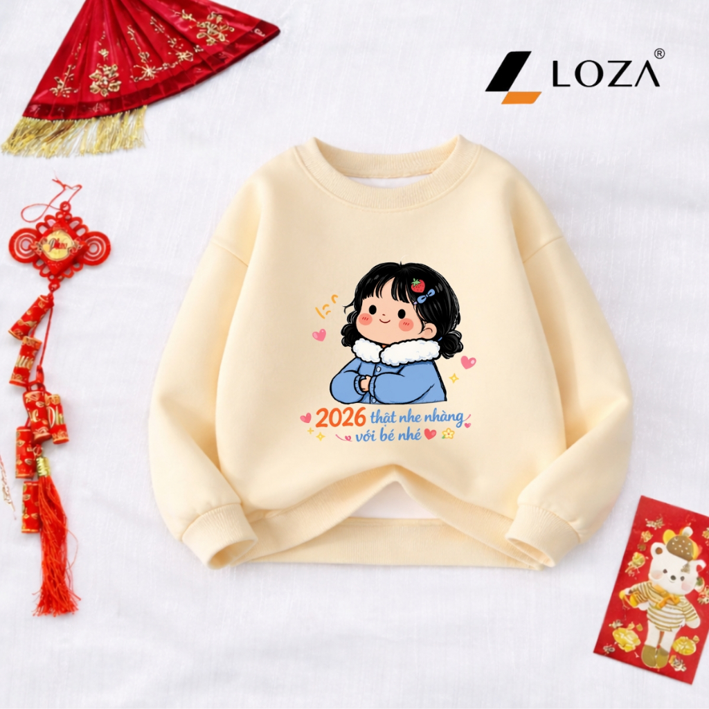 [BST Tết 2026] Áo nỉ sweater bé gái hình cô gái Chúc Tết - Loza Kids IN030_thumbnail_8