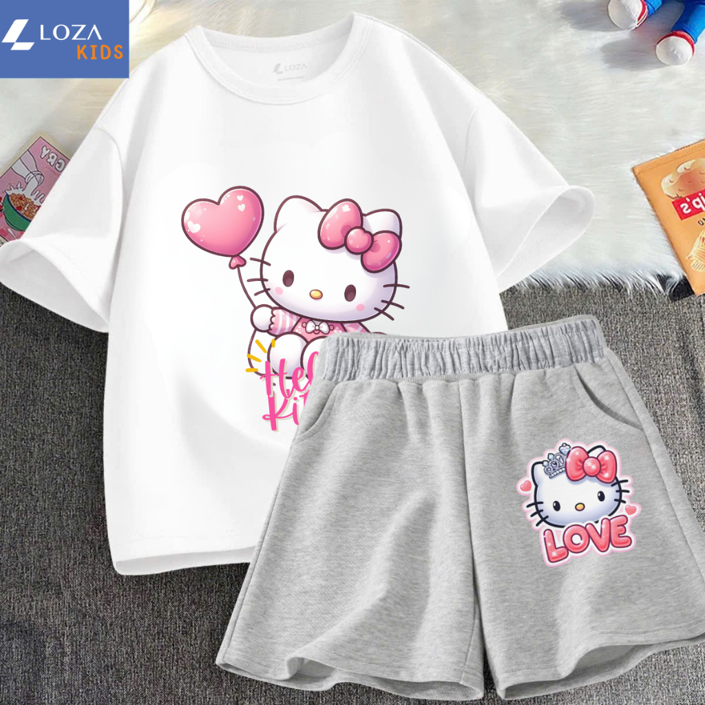 Bộ đồ bé gái in hình Mèo Hello Kitty - Loza Kids SB291