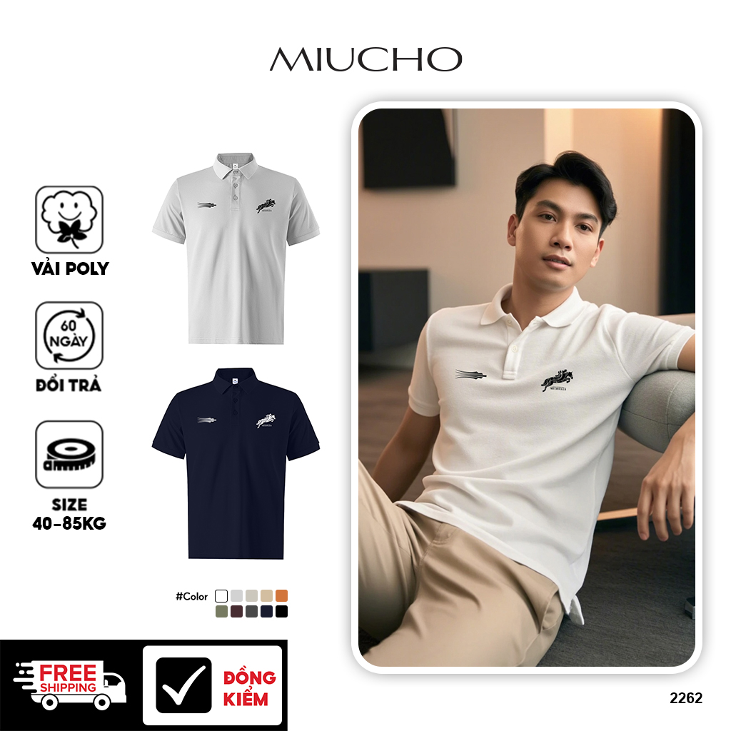 Áo polo nam trẻ trung form vừa 2262 Miucho Iconic vải cá sấu polyester co giãn thoáng mát in mix