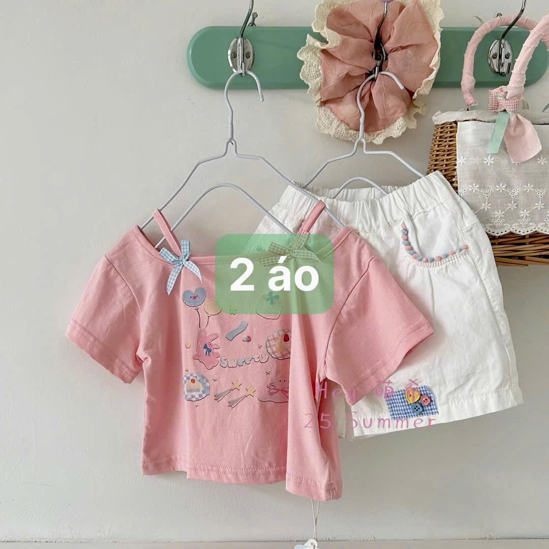 (A50) Áo phông tay ngắn trễ vai màu hồng