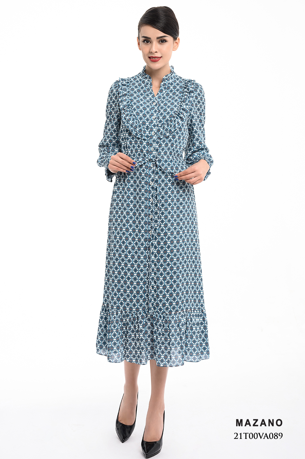 Đầm suông họa tiết rút dây bèo cổ_thumbnail_0