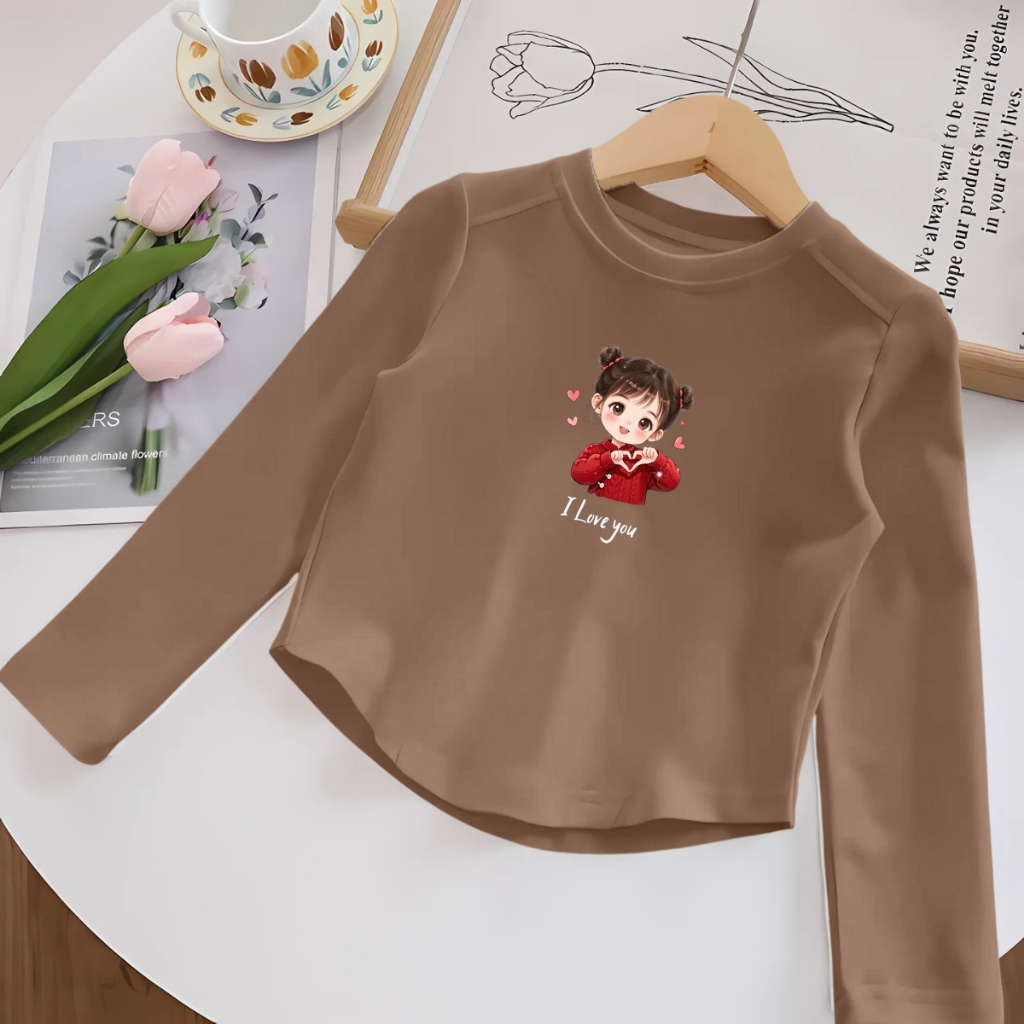 Áo thu đông dài tay bé gái cổ tròn in hình bé gái chất thun borip co giãn 4 chiều - Loza- G0423_thumbnail_0