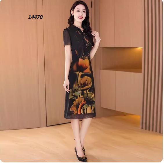 14470-Đầm suông cổ sơ mi họa tiết hoa sen_thumbnail_0