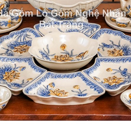 Men Hoàng Thổ Bộ Bát Đĩa Hoa Mặt Trời - Đồ Thờ Cúng Bát Tràng Cao Cấp Nhiều Mẫu 45cm