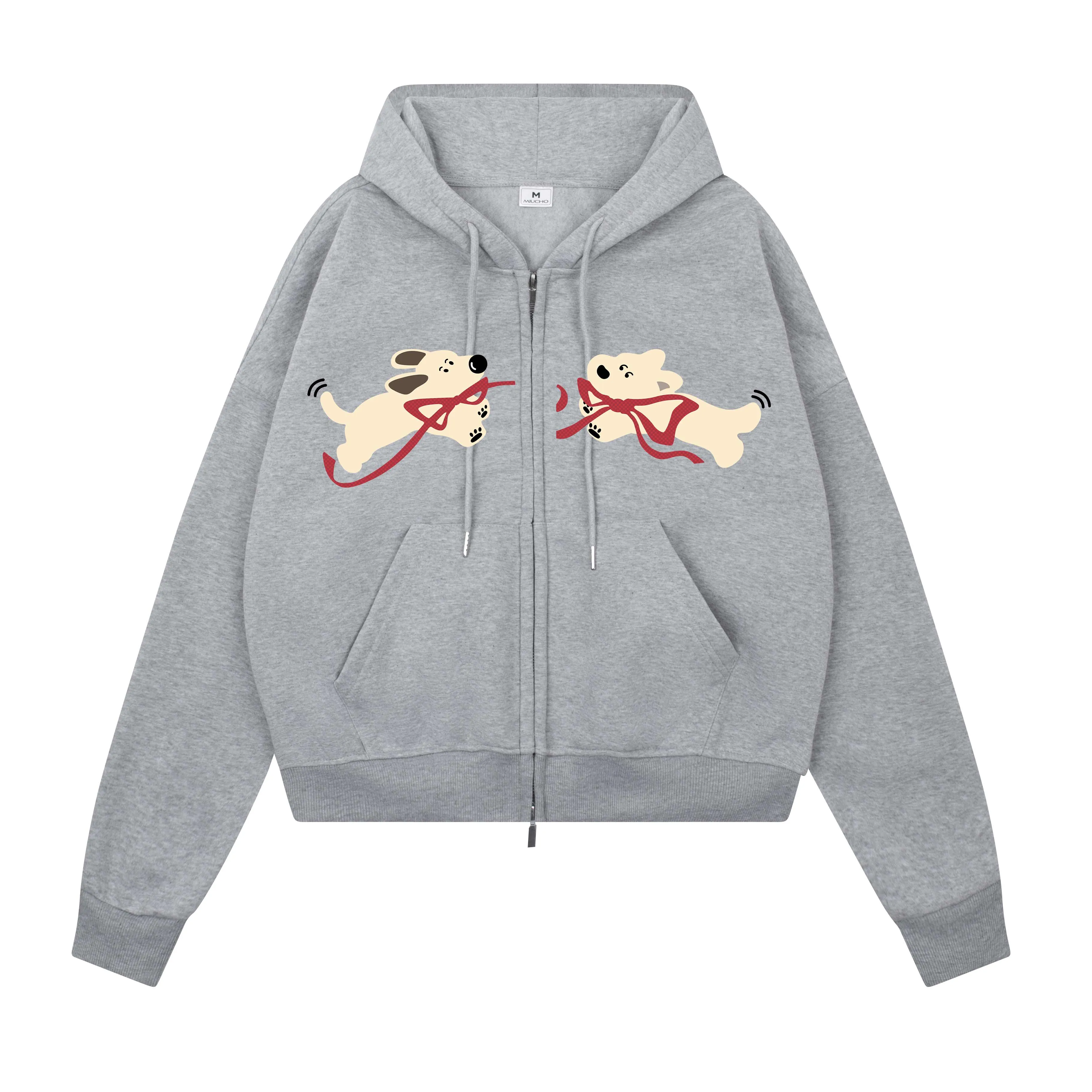 Áo khoác hoodie zip boxy nỉ 2 da 2653 Miucho thoáng mát dày dặn hình cún đáng yêu_thumbnail_0