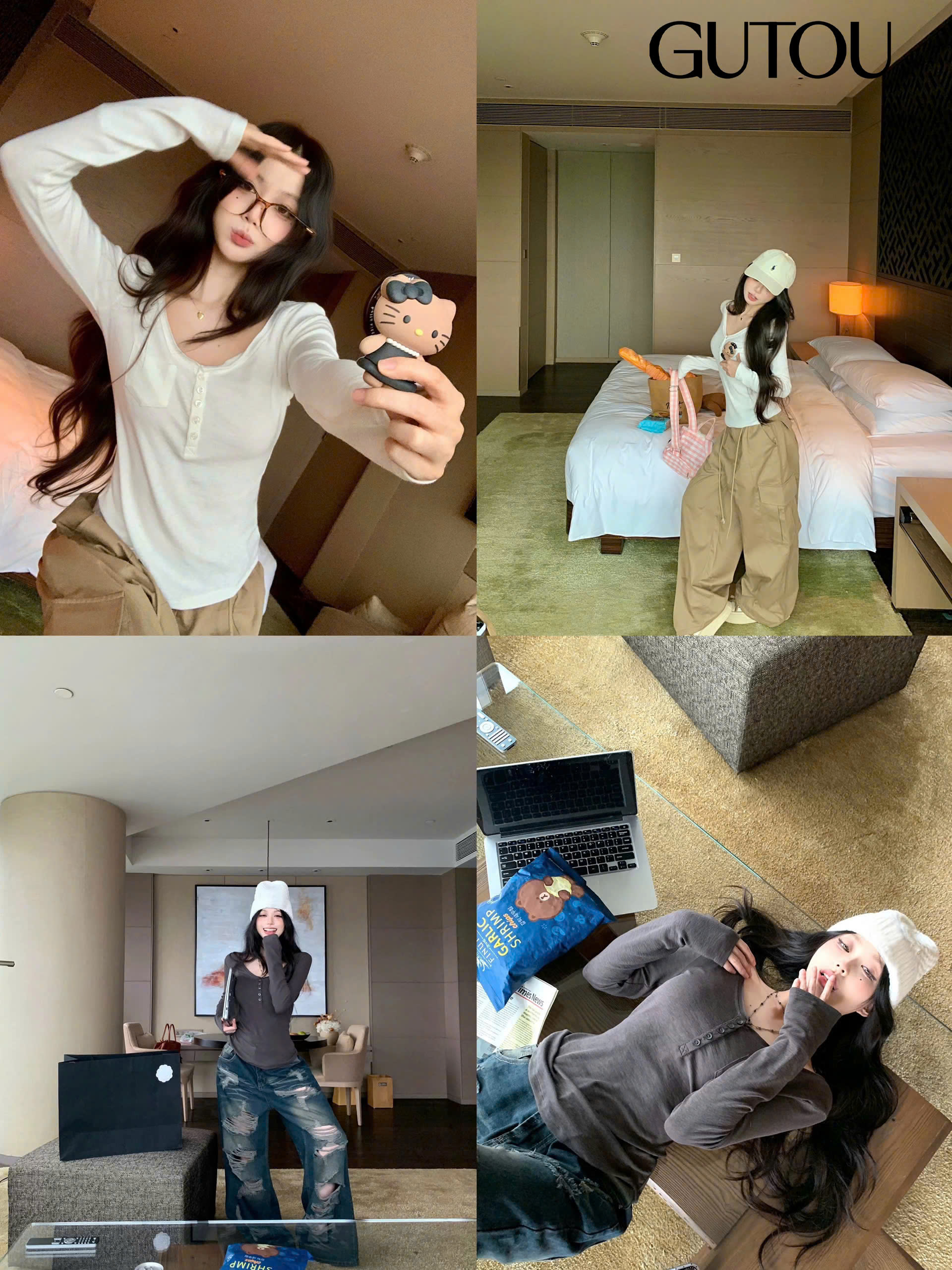 [ GUTOU ] Áo Thun Tay Dài Cài Nút The Henly_thumbnail_8