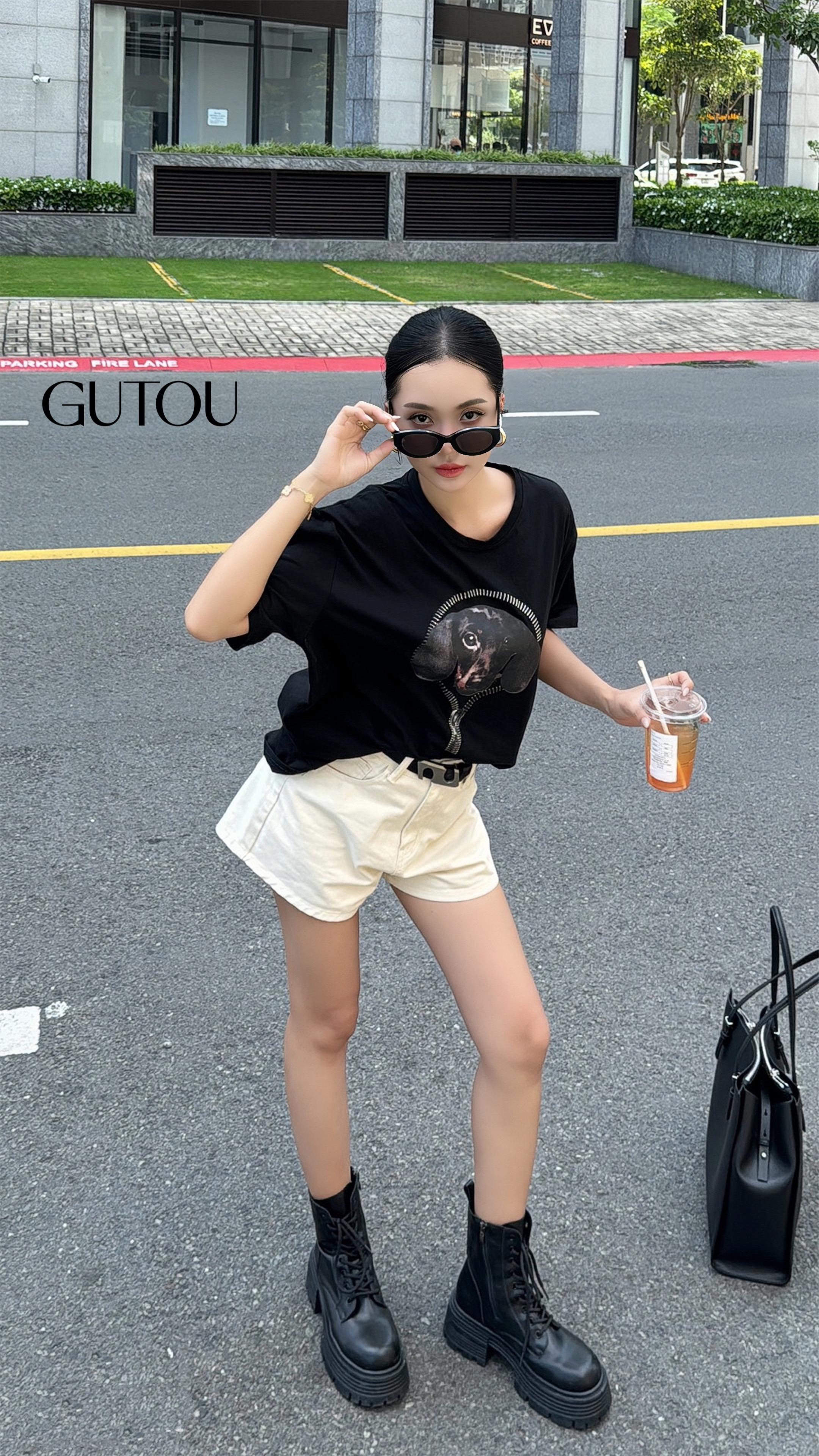 [ GUTOU ] Áo Thun Đen In Hình Doberman Khóa Kéo_thumbnail_7