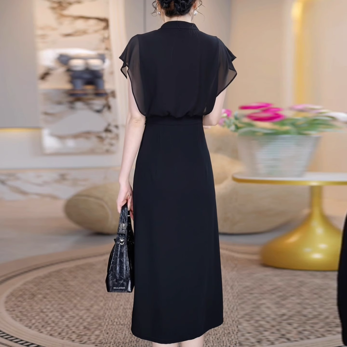 17155-Đầm suông dự tiệc tay voan cánh tiên, eo viền phụ kiện (thun poly 2 da, voan) 17155_thumbnail_1