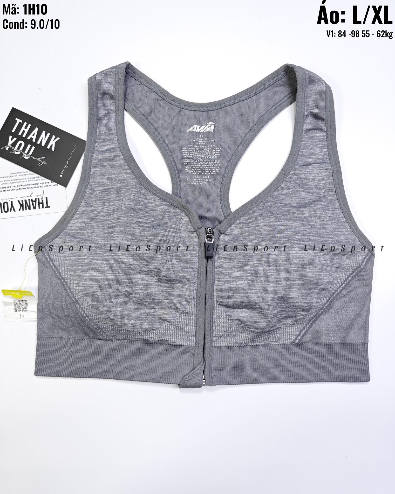 Avia Áo bra thể thao Nữ Size L XL Xám Auth 2nd Lưng chữ V khỏe khoắn Khóa zip trước Co giãn thấm hút tốt Phù hợp tập gym yoga chạy bộ Mã:1H10