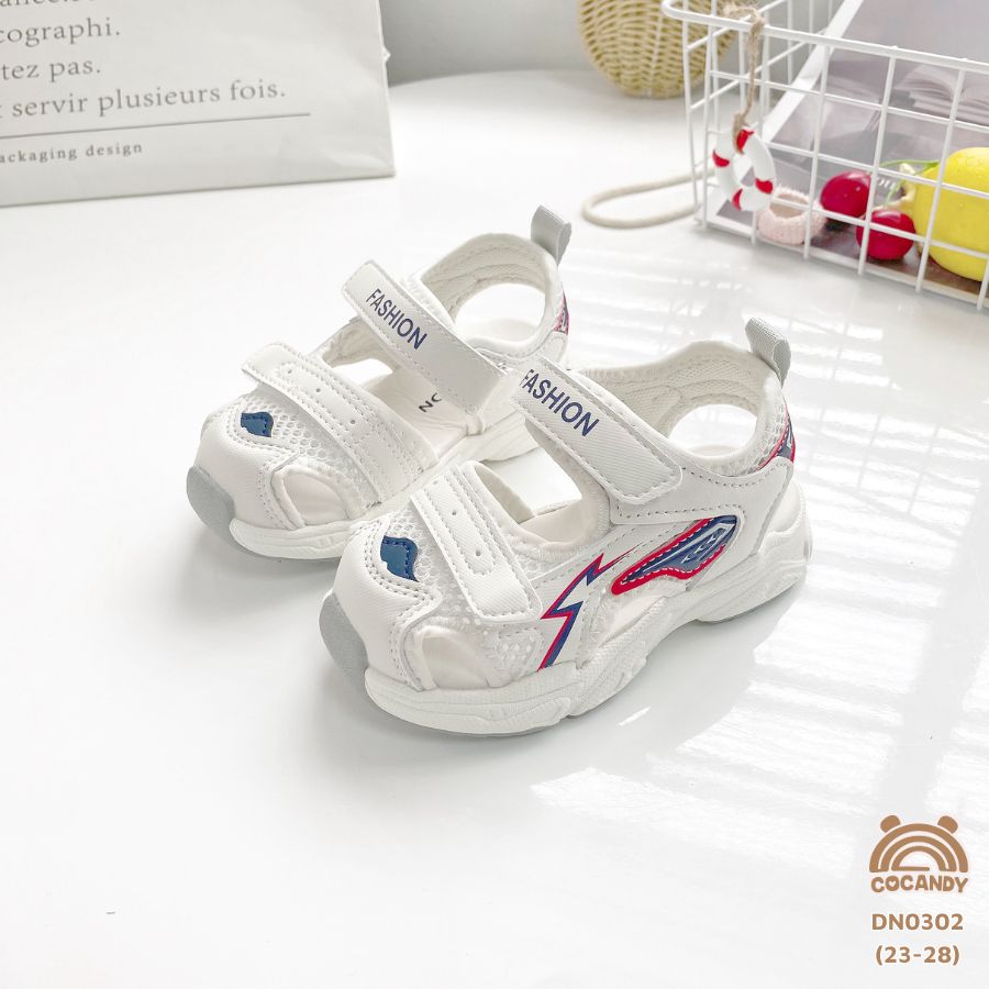 Dép sandal TRẮNG phối ĐỎ XANH THAN lưới