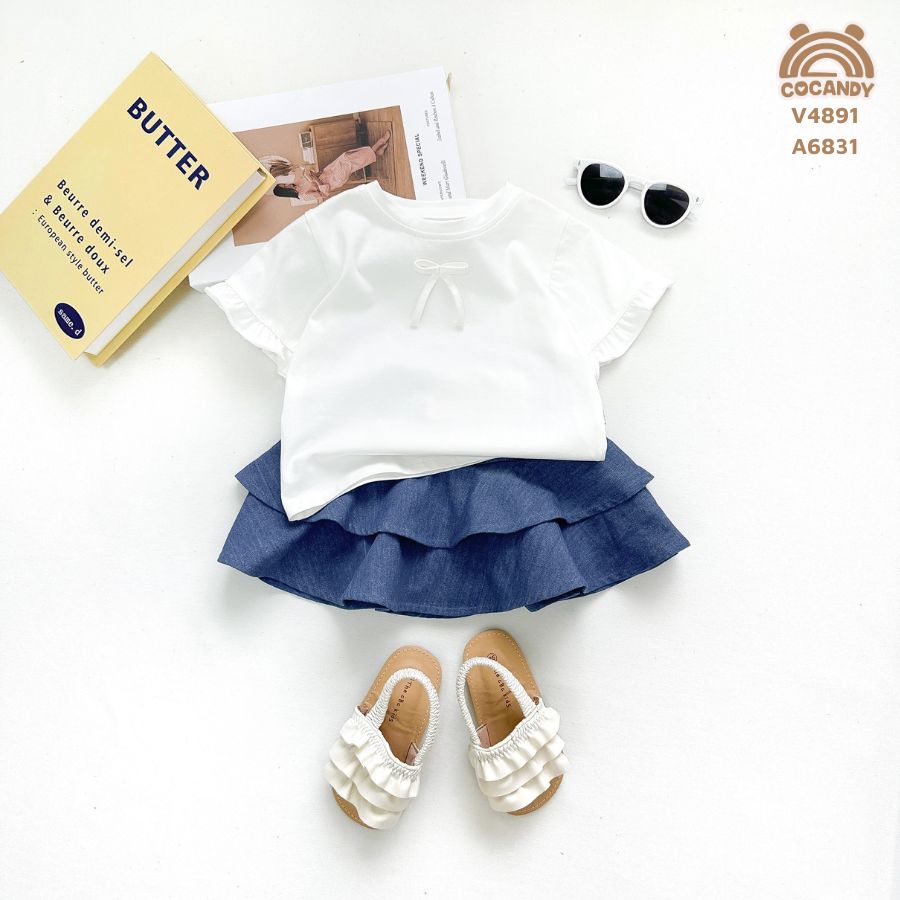 Chân váy cộc denim XANH 2 tầng