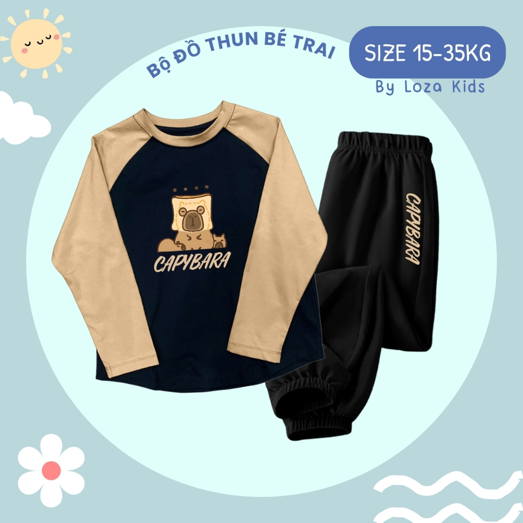 Bộ quần áo thu đông bé trai in hình Capybara - Đồ bộ bé trai size15-35kg Loza Kids BY001_thumbnail_3
