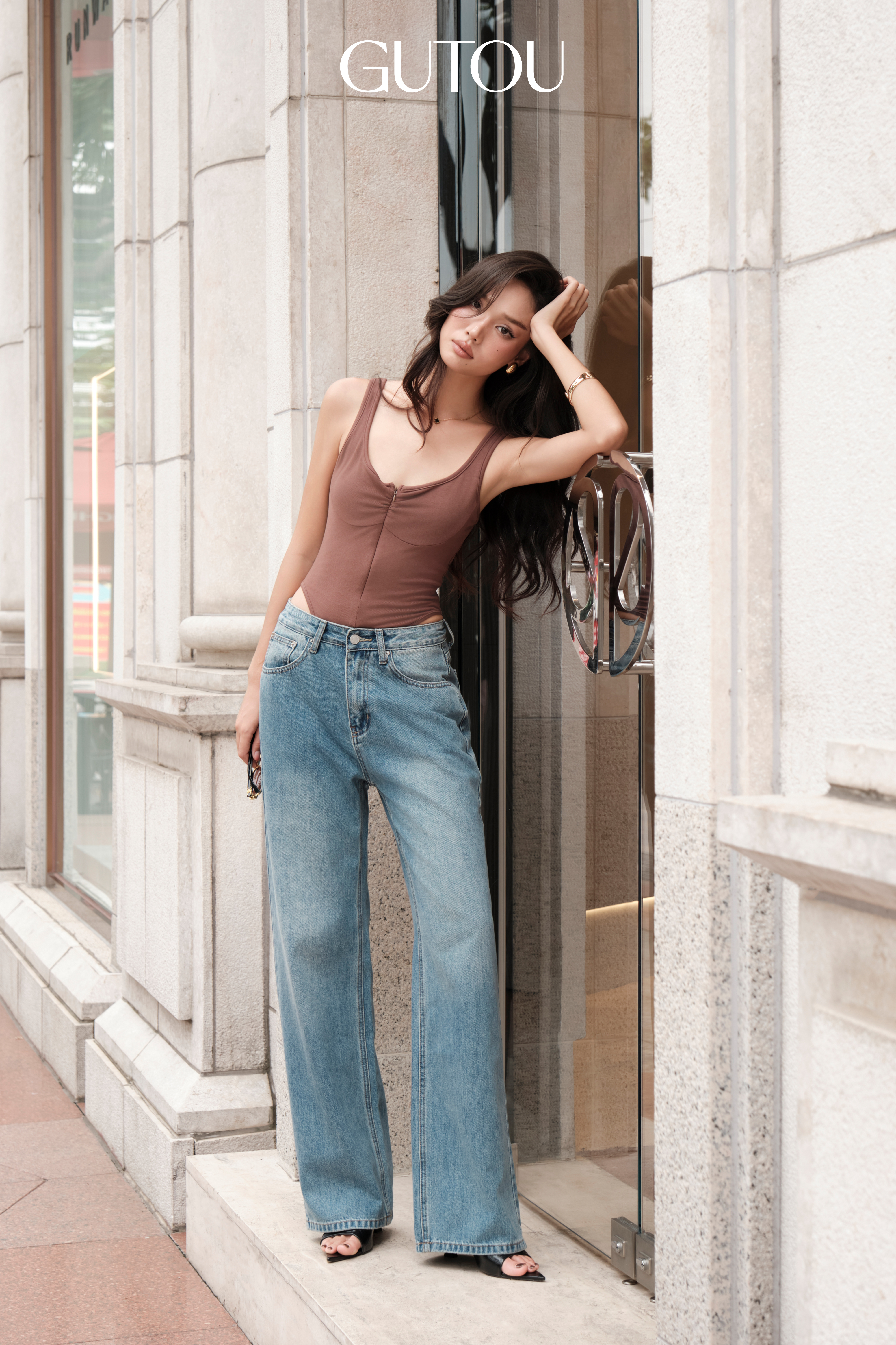 [ GUTOU ] Quần Jean Suông Trơn Basic Wash Xanh