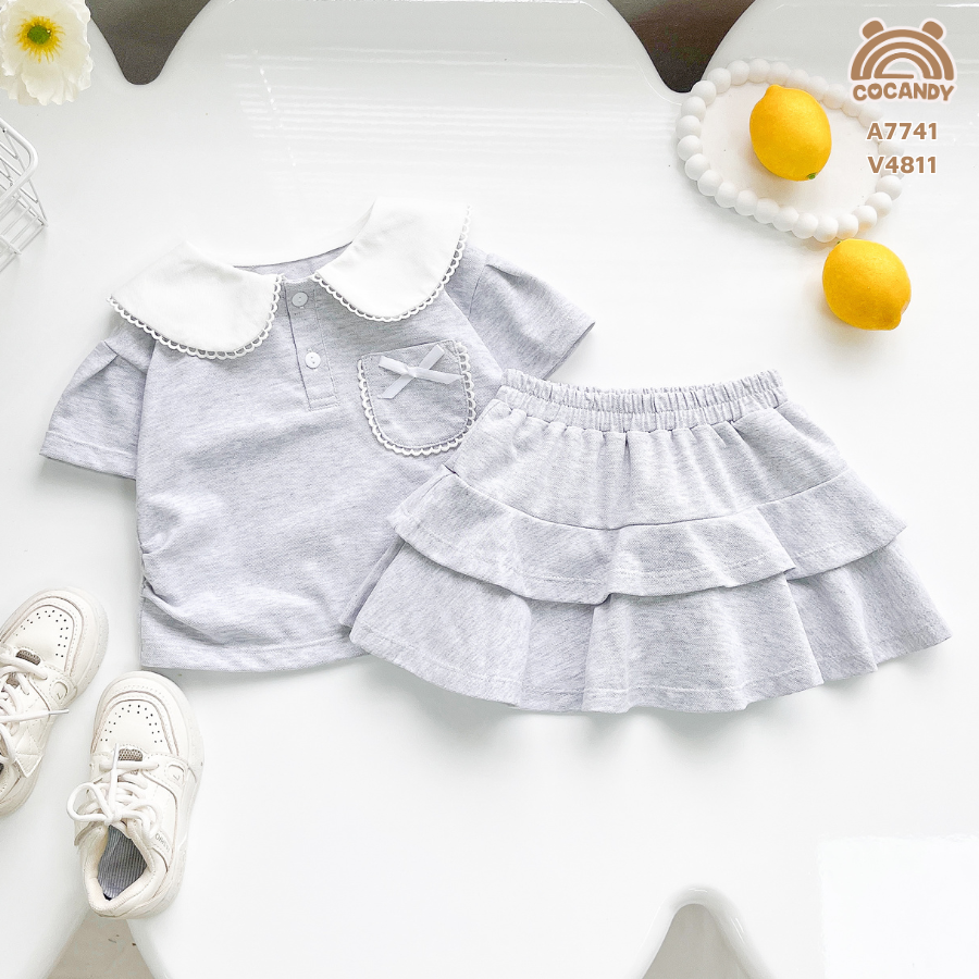 Chân váy cộc XÁM 2 tầng