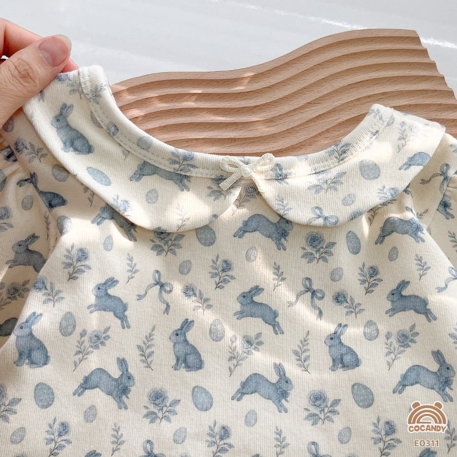 Áo dài BE họa tiết thỏ xanh dương cổ sen_thumbnail_4