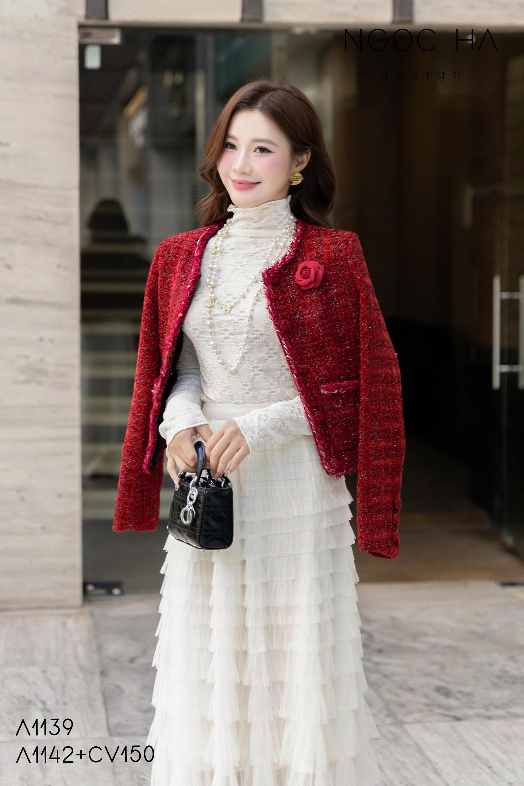 Ruby Top_ Áo Tweed Màu Đỏ A1139