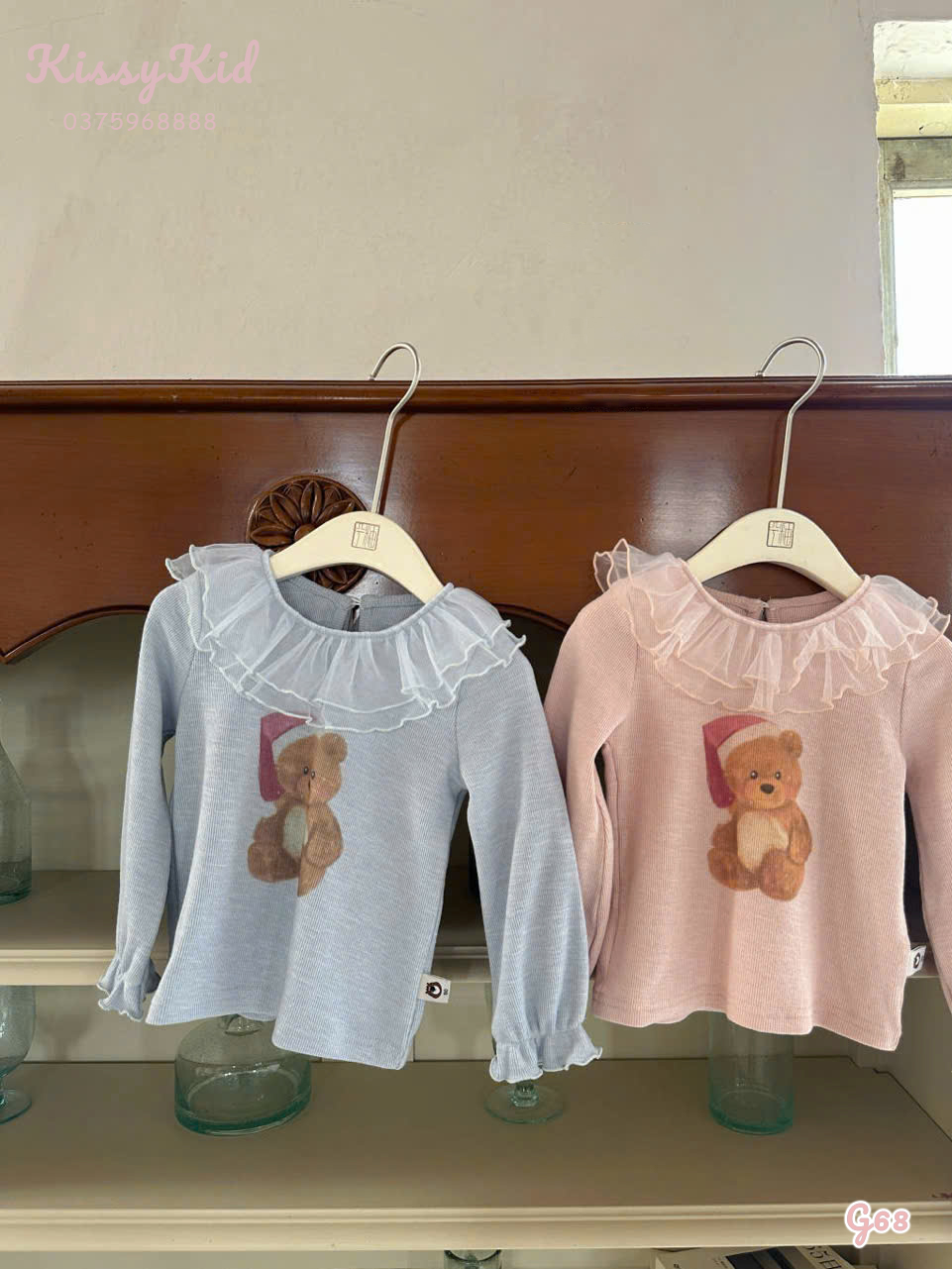 (G68) Áo thun mỏng màu hồng cổ quan hoạ tiết gấu nâu Heyduck Ucee_thumbnail_0