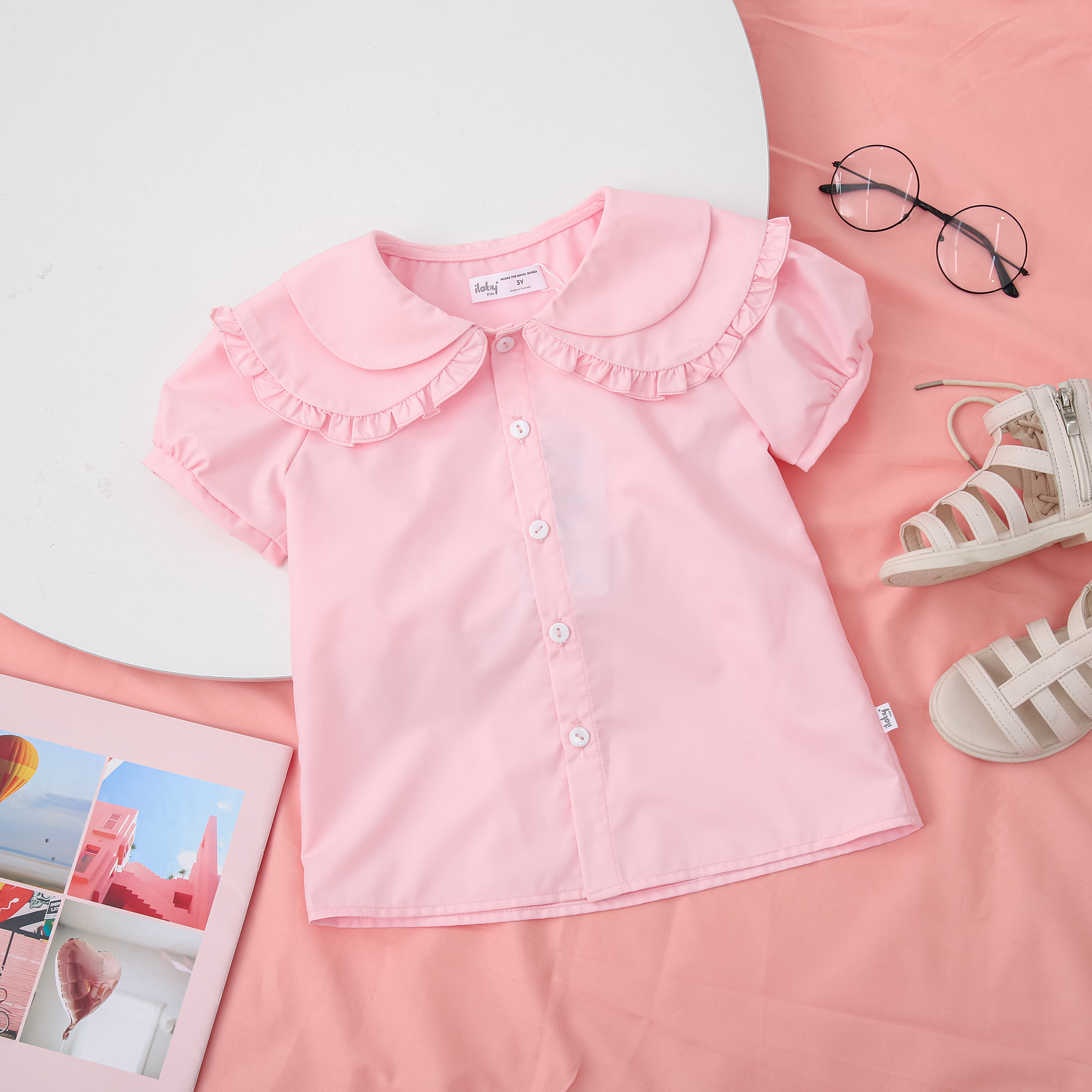 Áo đi học cổ 2 lớp tay bồng