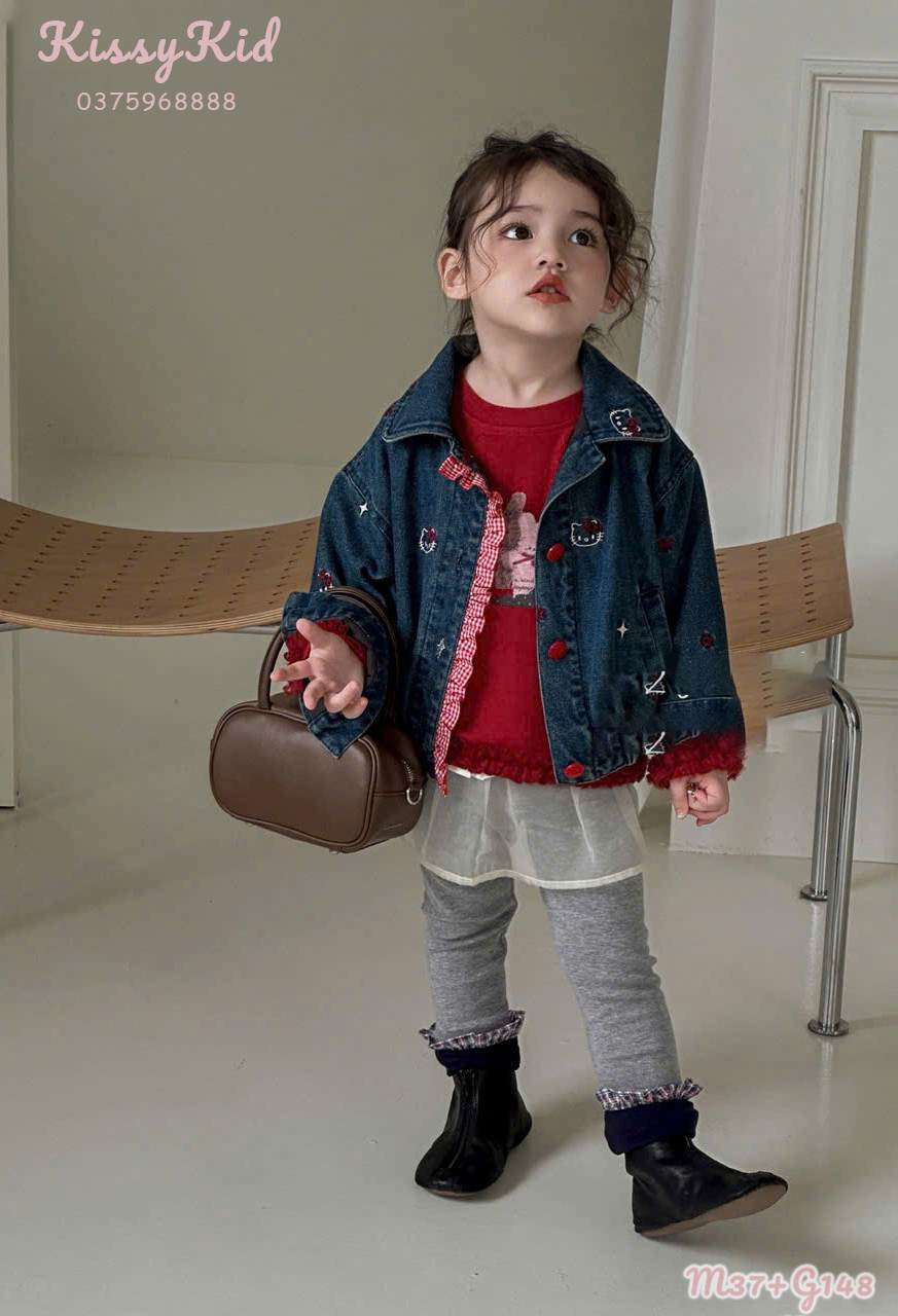 (G148) Áo cúc đỏ hoạ tiết thỏ viền bèo Hey Mingxing_thumbnail_0