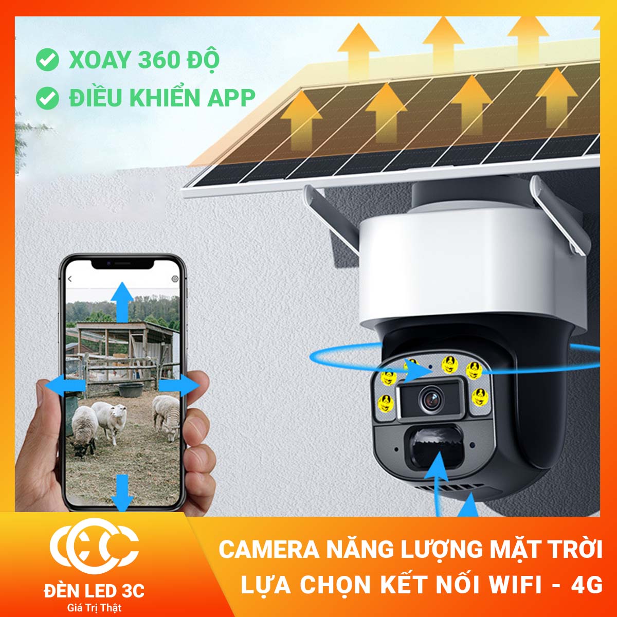 Camera Năng Lượng Mặt Trời 2 lựa chọn kết nối Wifi hoặc Sim Data